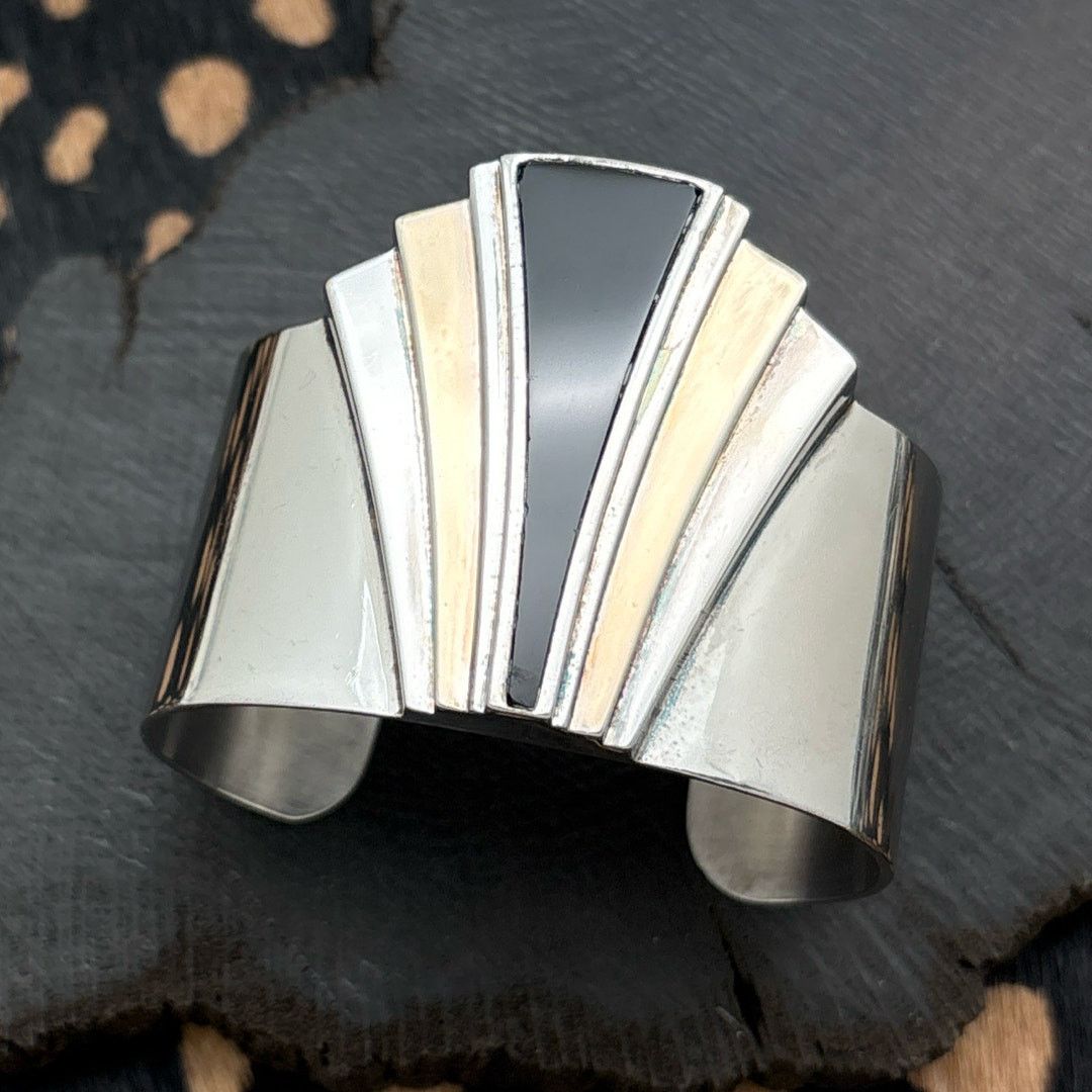Other 1986 ALFRED DURANTE Sterling & Onyx Art Deco Cuff Bracelet Size ONE SIZE - 1 Thumbnail