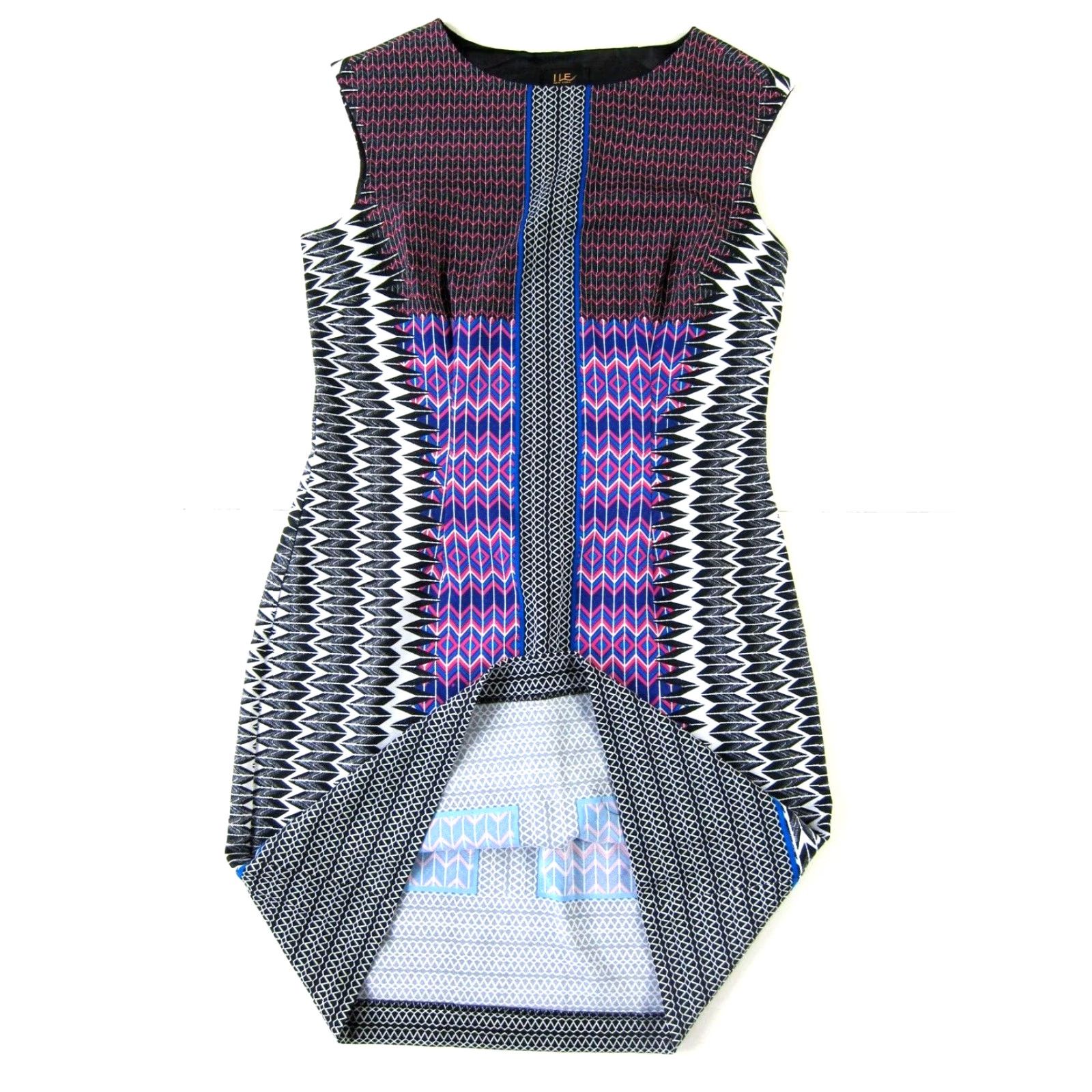 Pinko I LE New York Black Pink Blue White Geometric Stretch Cap Sleeve Sheath Dress 10 Size L / US 10 / IT 46 - 7 Thumbnail