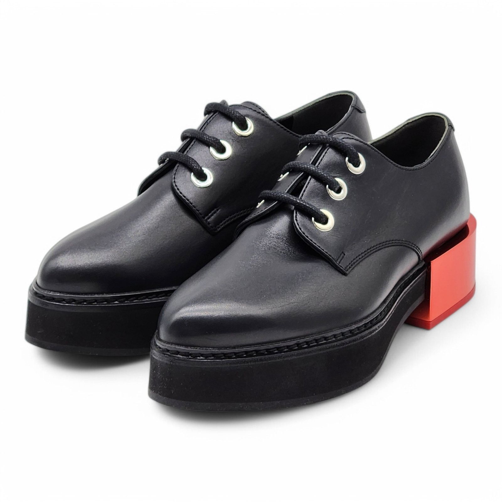 Women's Lace Up Brogues Shoes - Leather - Black - 35 5 US