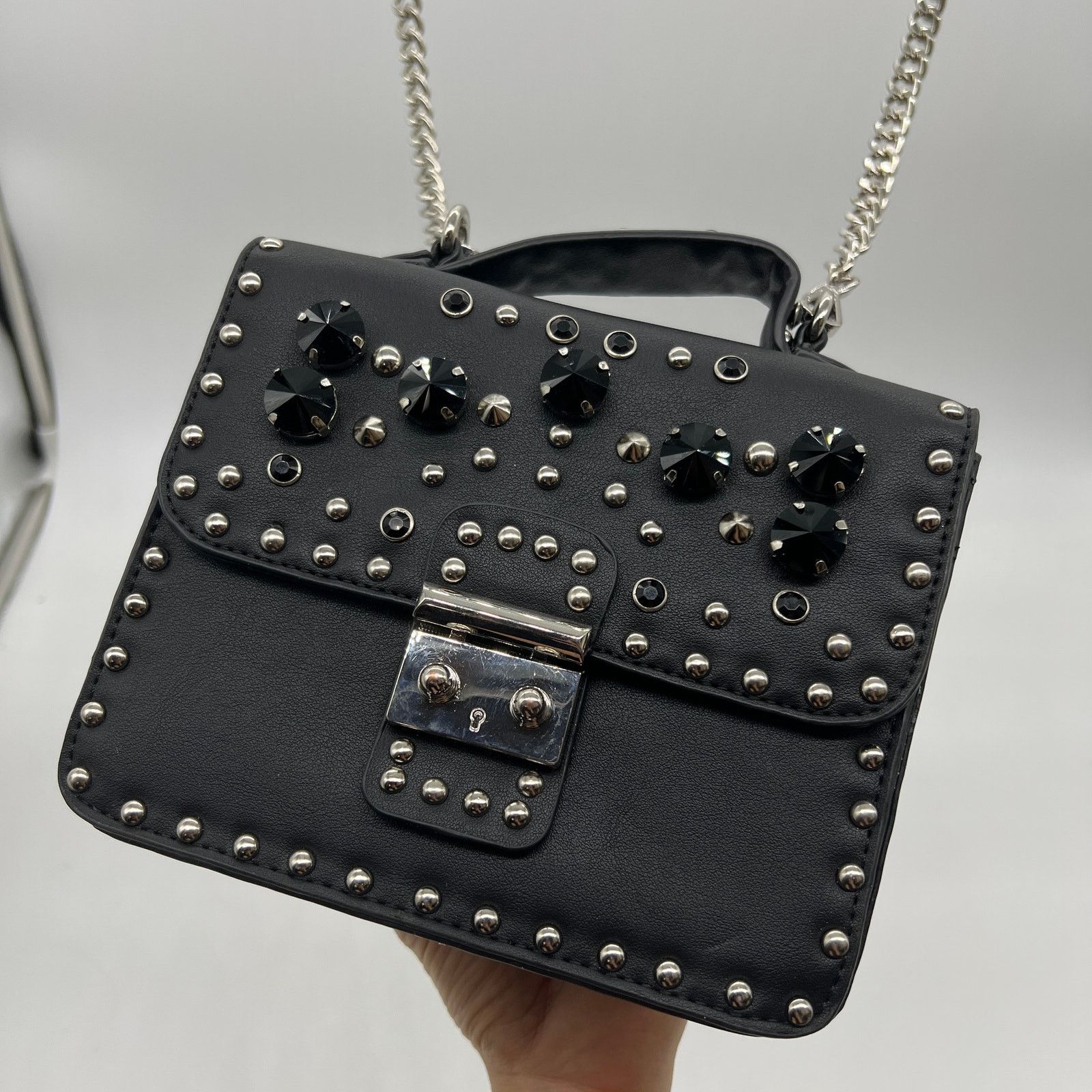 Other Womens Black Crossbody Bag Faux Leather with Chain Strap Size ONE SIZE - 5 Thumbnail