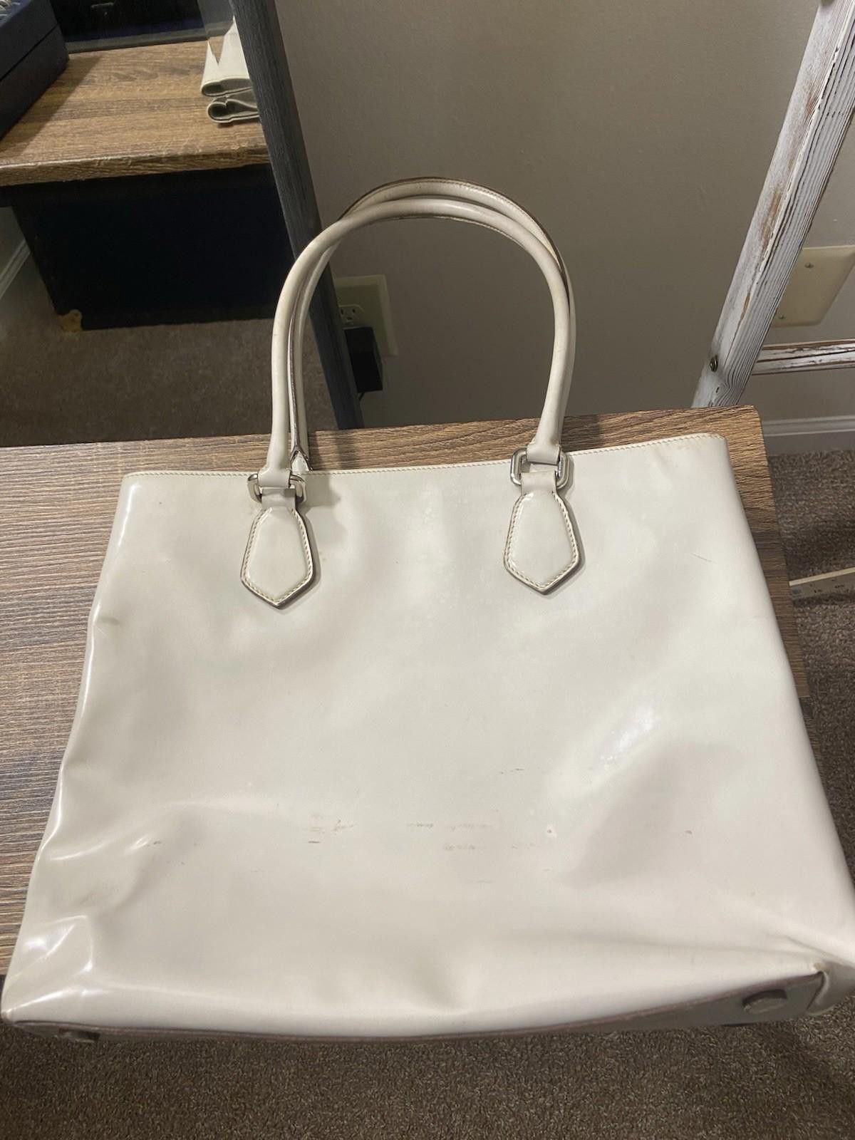 Prada Prada Spazzolato Glossy Beige Patent Leather Tote Bag, Read* Size ONE SIZE - 5 Thumbnail