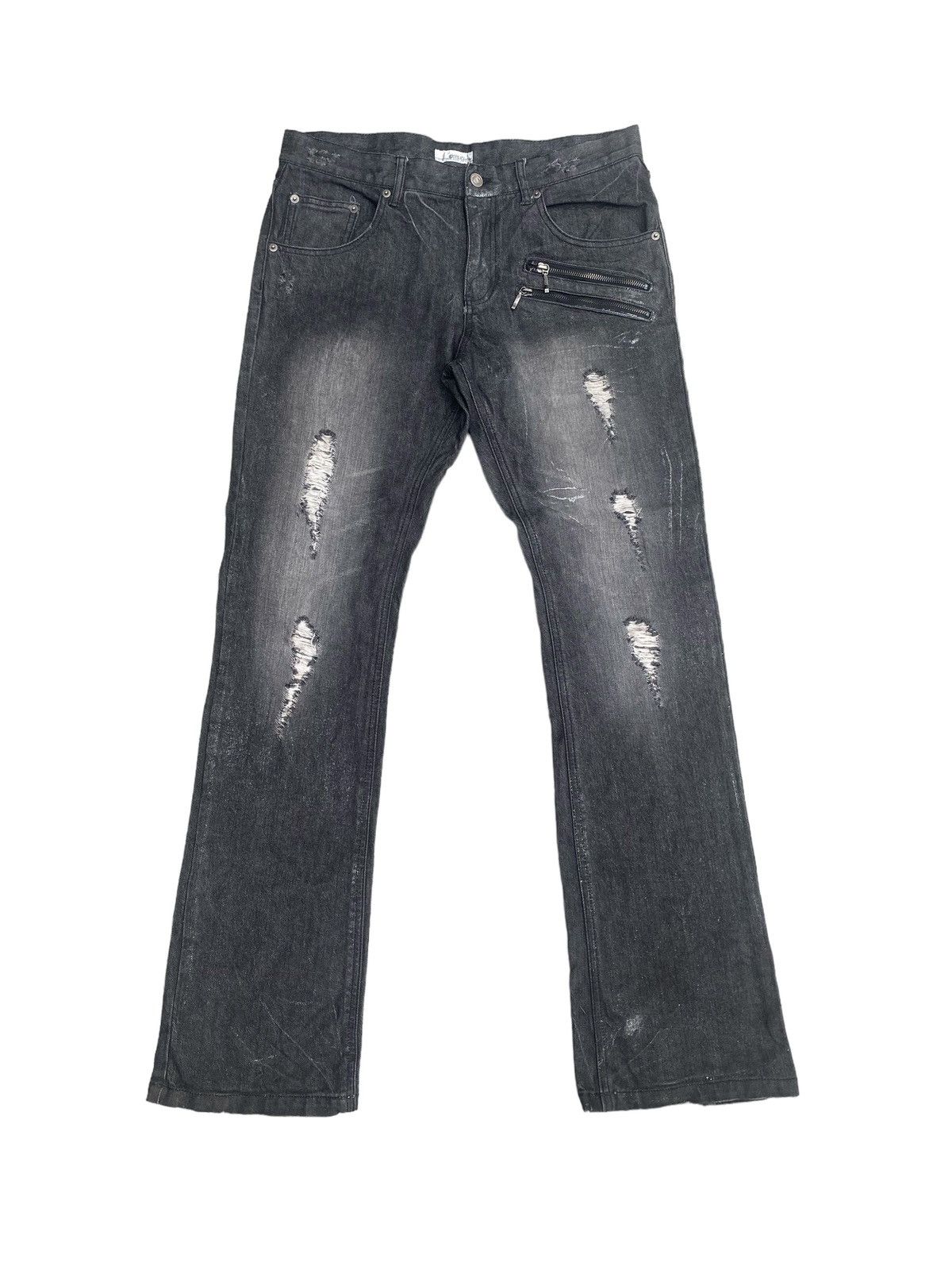 Japanese Brand EVOLUTION Black Distressed flare Size US 33 - 1 Thumbnail
