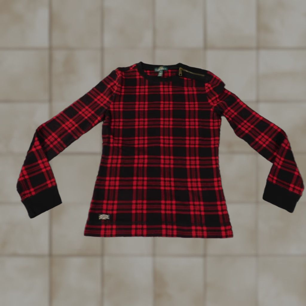 Ralph Lauren VINTAGE Lauren Ralph Lauren Sweater Womens S red plaid pullover retro classic Size S / US 4 / IT 40 - 1 Thumbnail