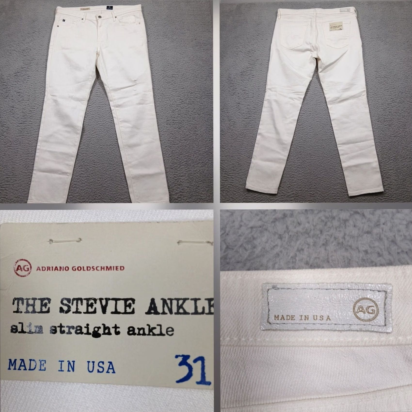 Vintage AG Adriano Goldschmied The Stevie Ankle Jeans Women's 31 White Slim Distressed Denim 28in Inseam Size 24" / US 00 / IT 34 - 2 Thumbnail