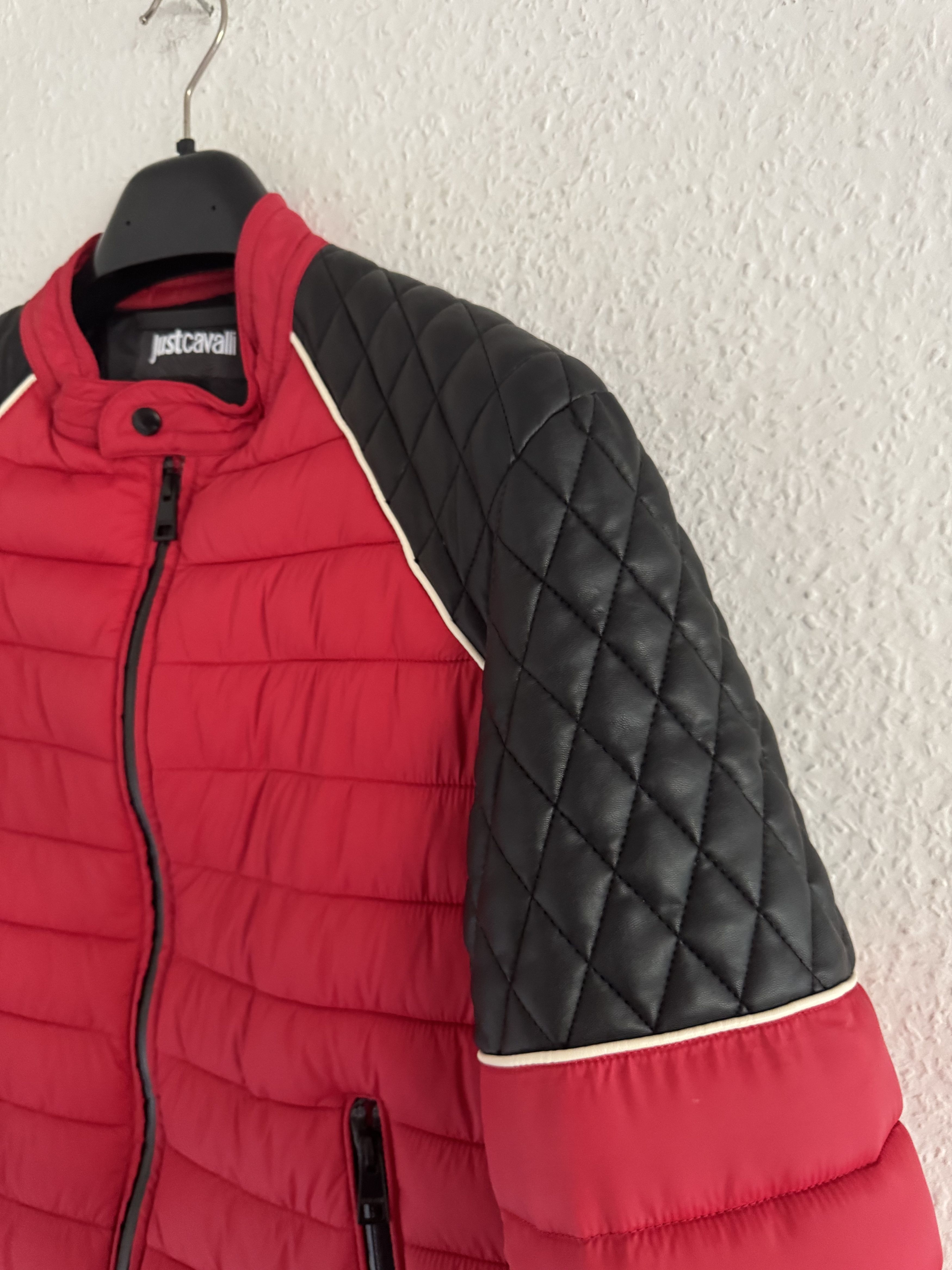 Just Cavalli Quilted Biker Down Jacket With Leather Shoulders Size US M / EU 48-50 / 2 - 5 Thumbnail
