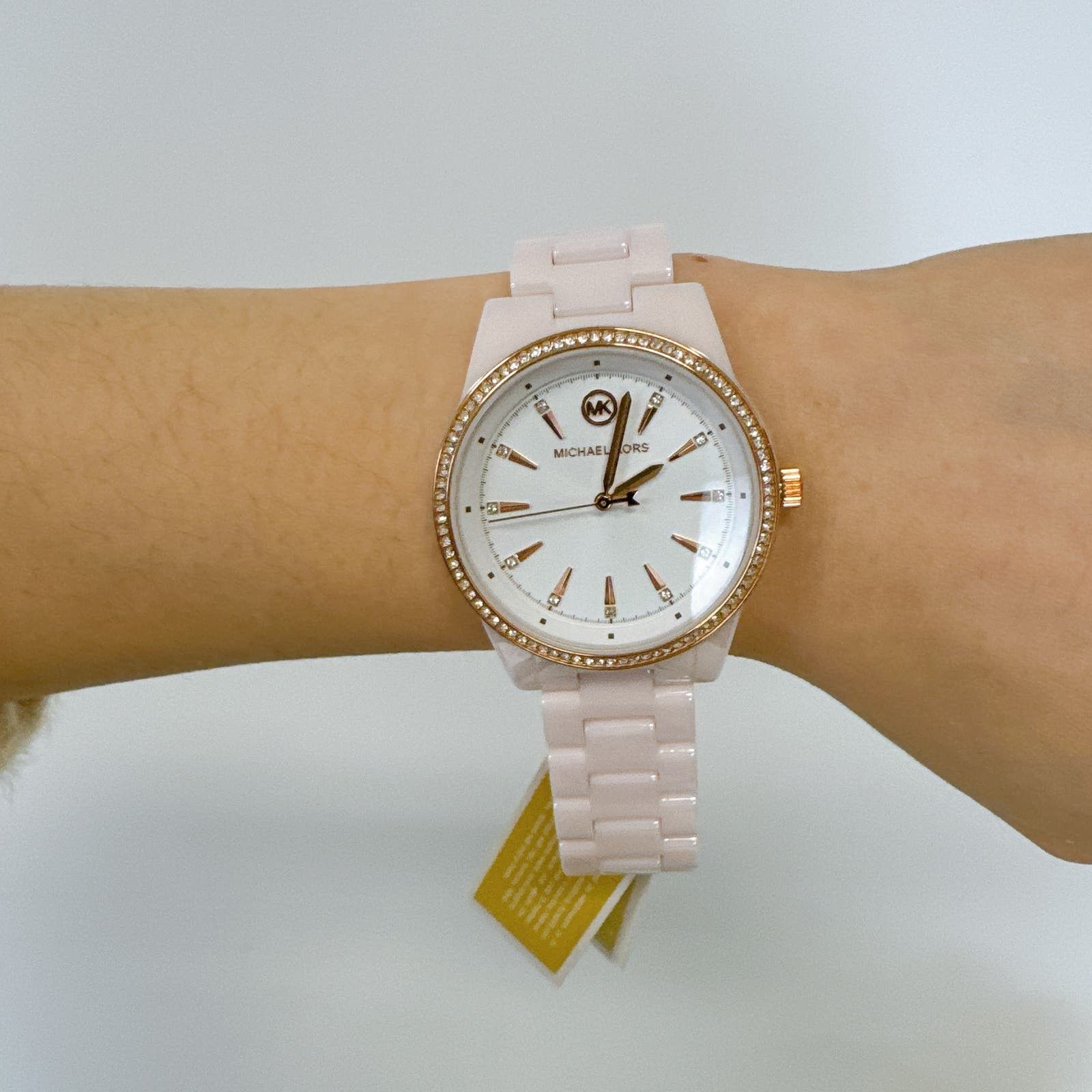 image of Michael Kors Mk6838 Ritz Three-Hand Pink Ceramic Watch, Women's