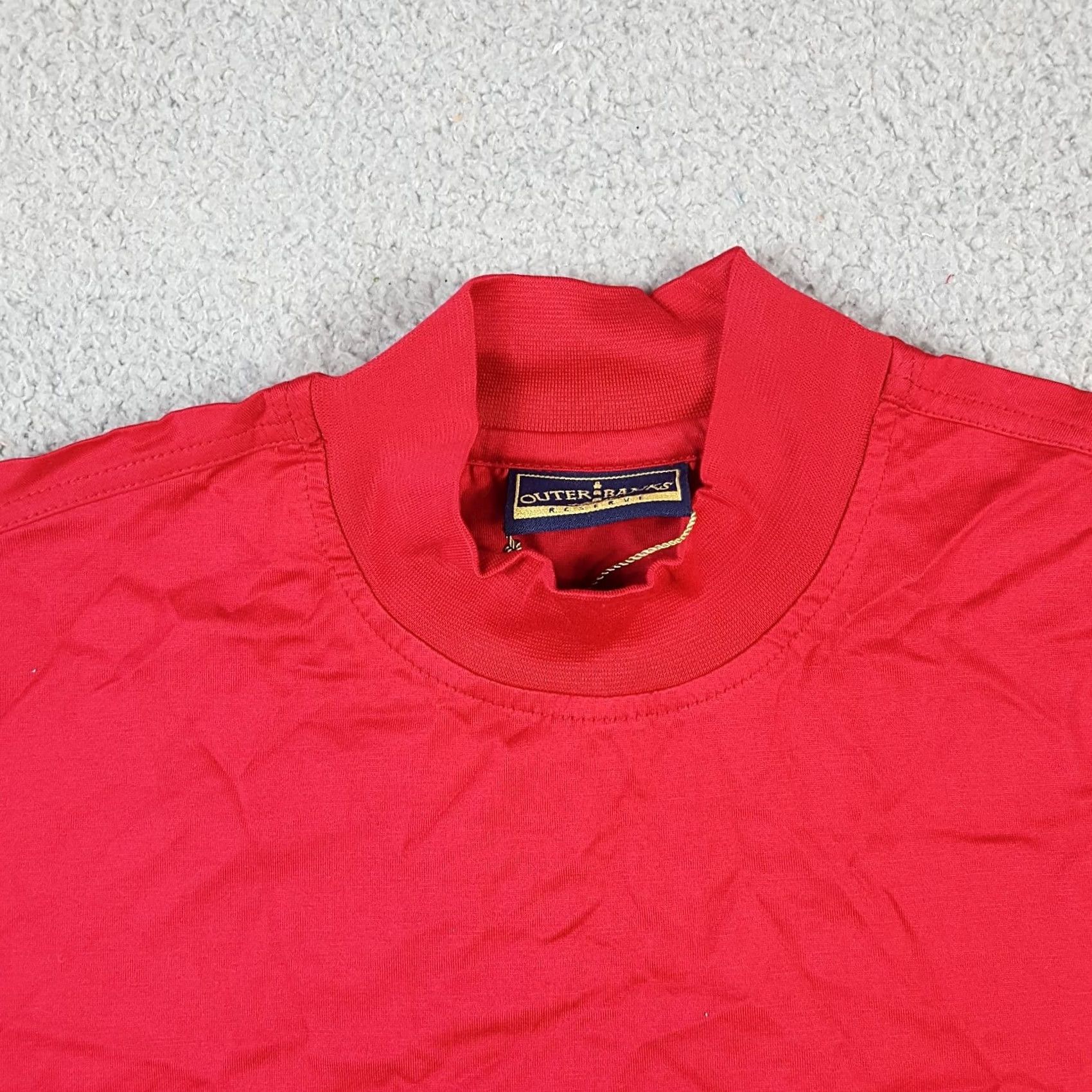 Vintage Outer Banks T-Shirt Short Sleeve Red Mens S Mock Turtle Neck 90s 00s Vintage Cotton Embroidered Logo Shirt Size 36R - 3 Thumbnail