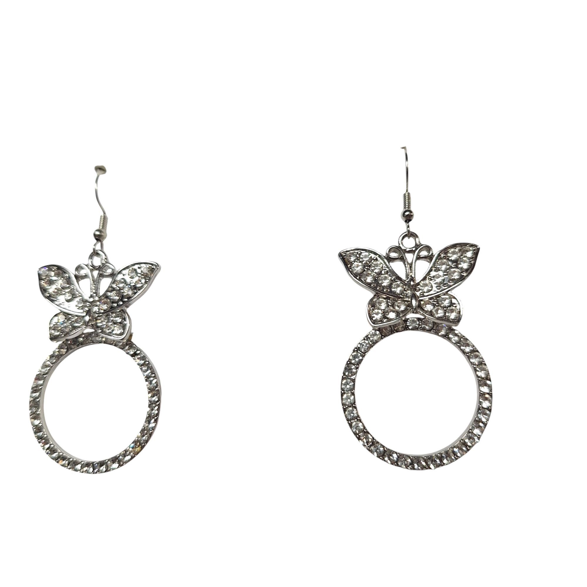 Other Silver Tone Butterfly Rhinestone Hoop Earrings Fairycore Y2K Size ONE SIZE - 1 Thumbnail