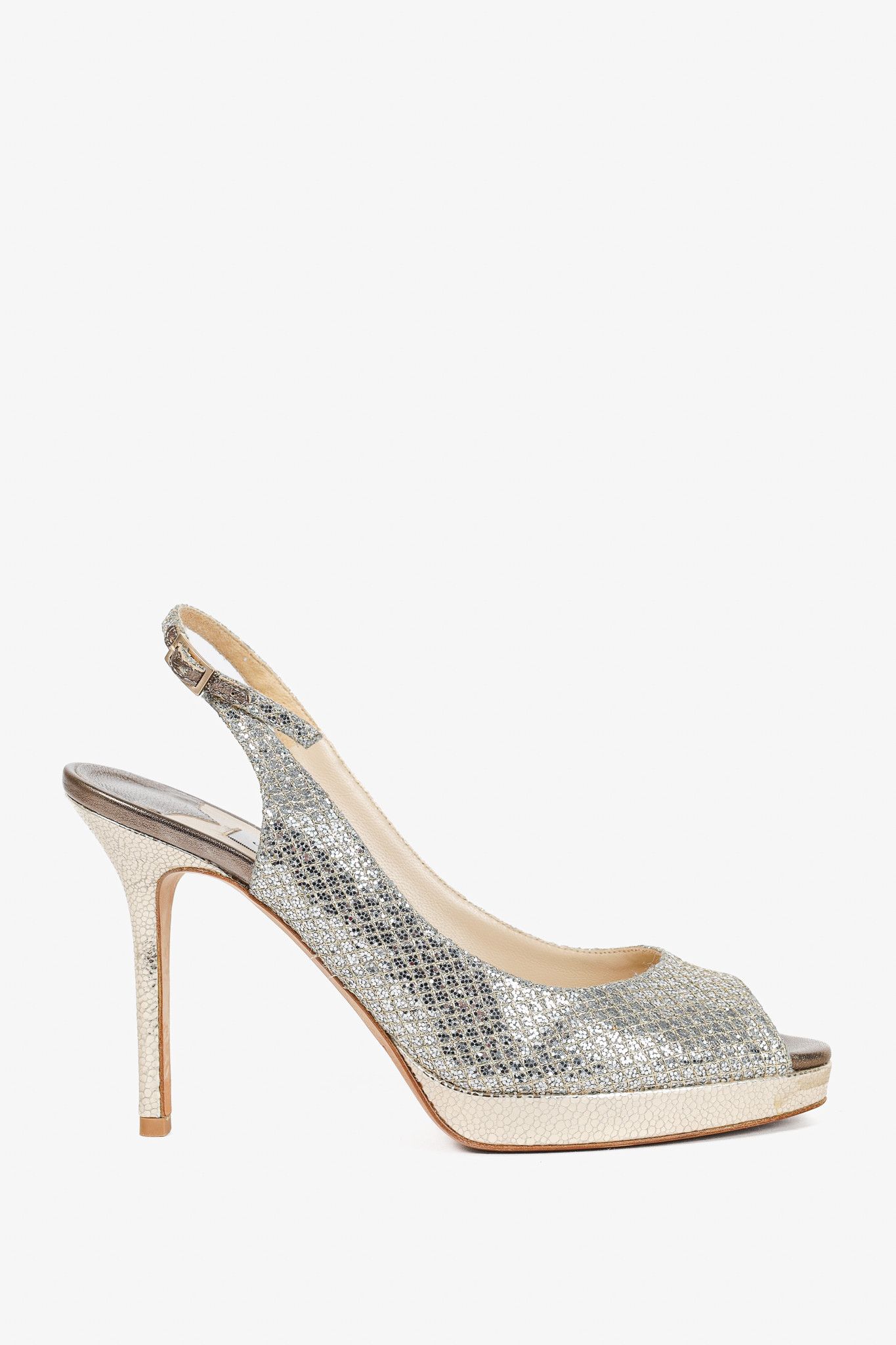 Jimmy Choo Jimmy Choo Nova Glitter Fabric Slingback Peep-Toe Pumps Size US 7.5 / IT 37.5 - 1 Thumbnail