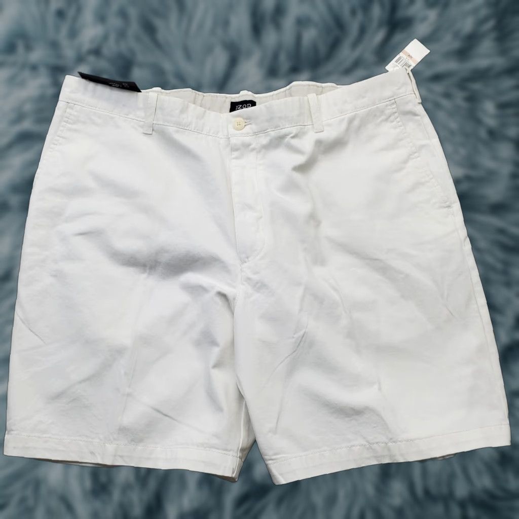 Izod IZOD Mens White Chino Shorts 42 Regular Flat Front Slash Pocket Shorts Mens Size 42 White Flat Front Casual Outdoor 90s? Size US 42 / EU 58 - 1 Thumbnail