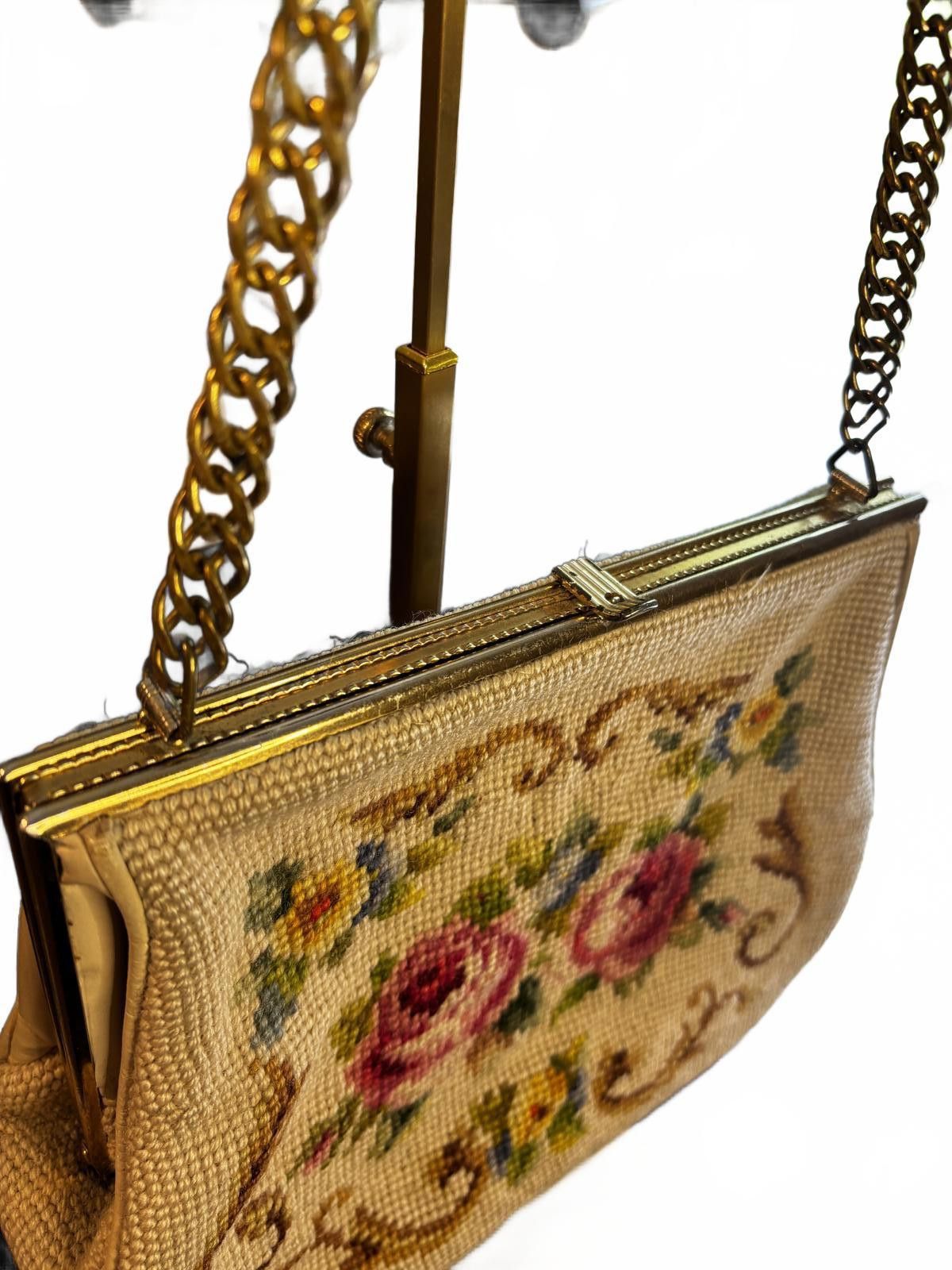 Other 1960s Wool Needlepoint Floral Purse Chain Strap Size ONE SIZE - 3 Thumbnail