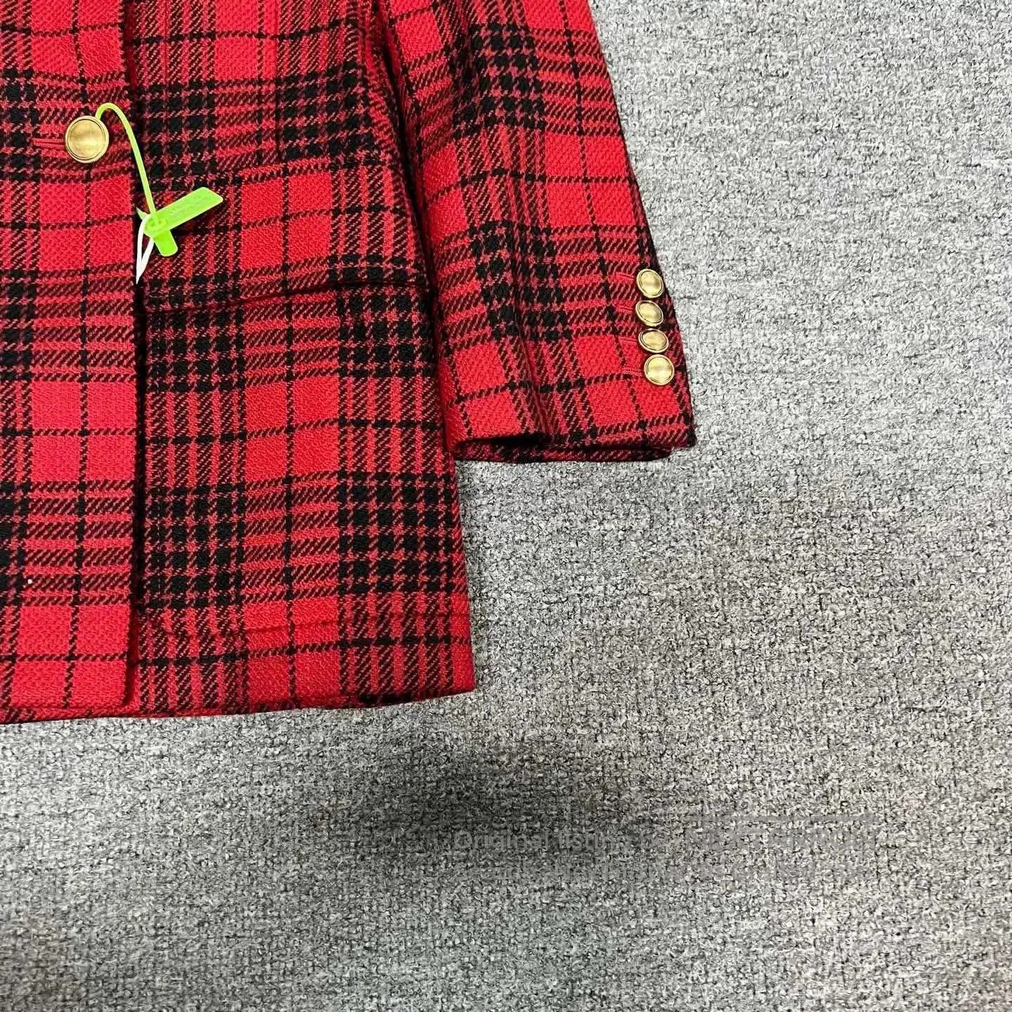 Saint Laurent Paris Saint Laurent Red Plaid Velvet Collar Blazer. Size XS / US 0-2 / IT 36-38 - 2 Thumbnail