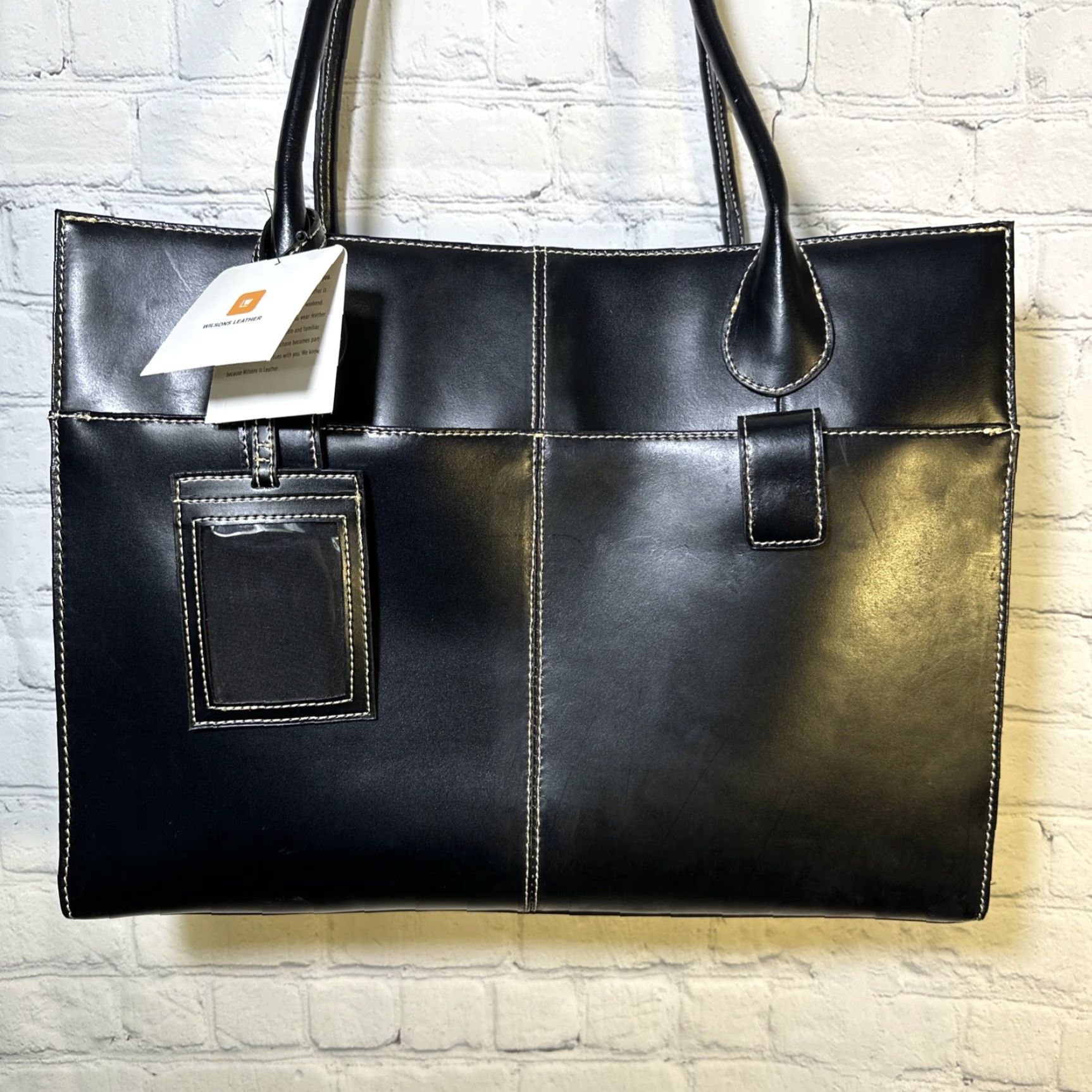 Wilson VINTAGE Wilson Leather Briefcase/Document Case Men Large Black Leather Snap Closure Adjustable Strap Inner Pockets Modern Classic Bag Size ONE SIZE - 2 Thumbnail
