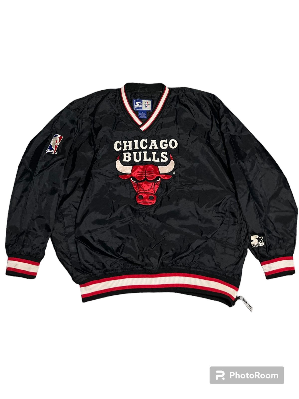 Image of Xl Starter Chicago Bulls Sweater Pullover Jacket Windbreaker in Black, Men's