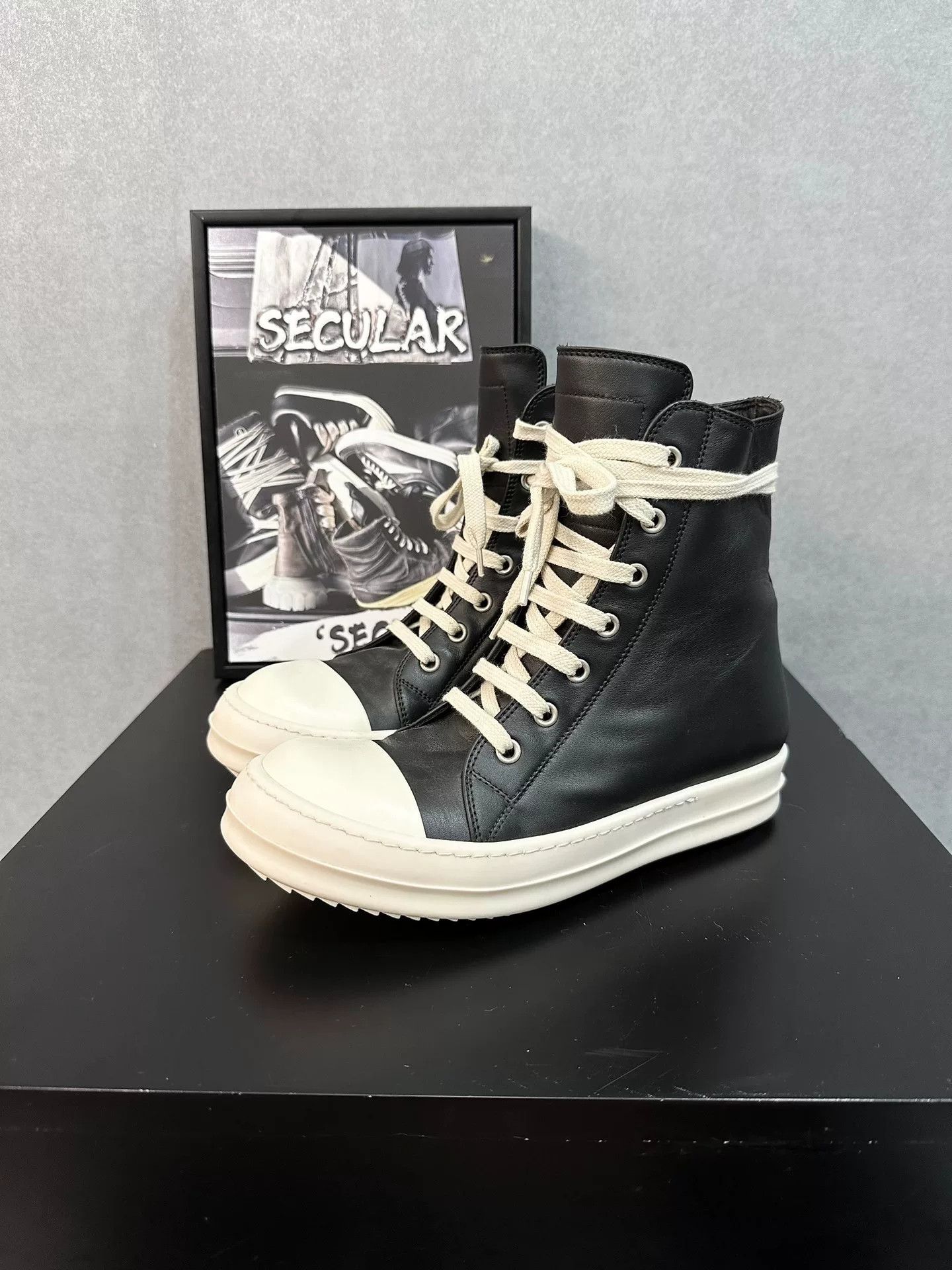 Rick Owens rick owens black and white high-top sneakers Size US 6 / IT 36 - 1 Thumbnail