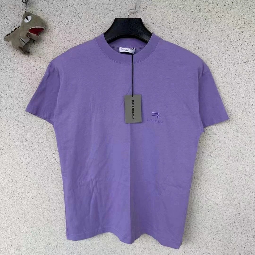Balenciaga new purple double hook small logo short sleeved shirt