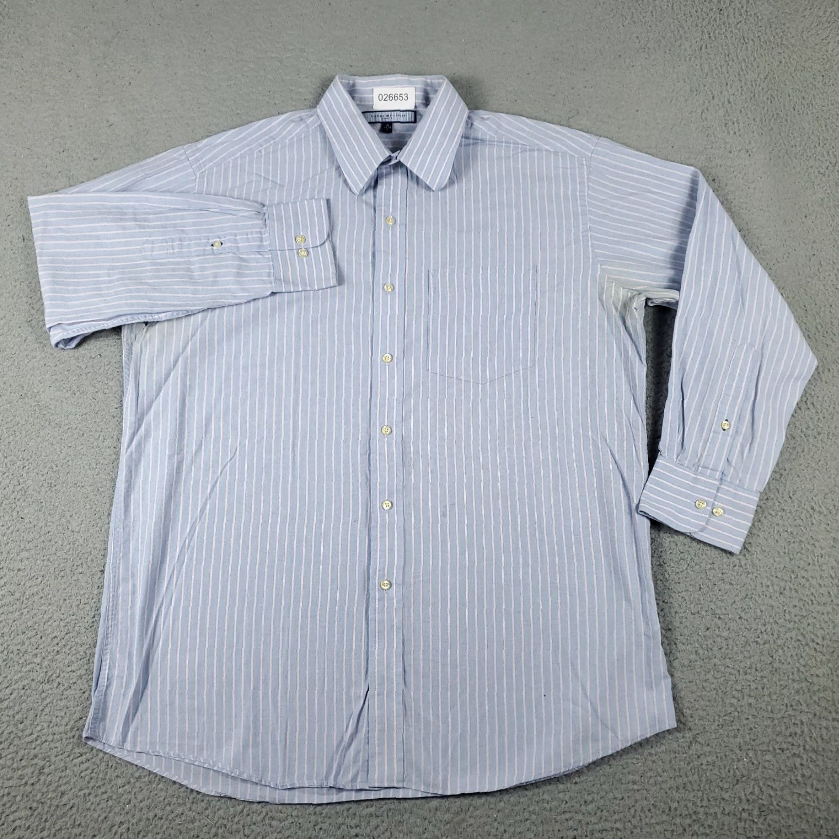 Tommy Hilfiger Tommy Hilfiger Blue Striped Button-Up Shirt Men's Large Long Sleeve Casual Size US L / EU 52-54 / 3 - 2 Thumbnail