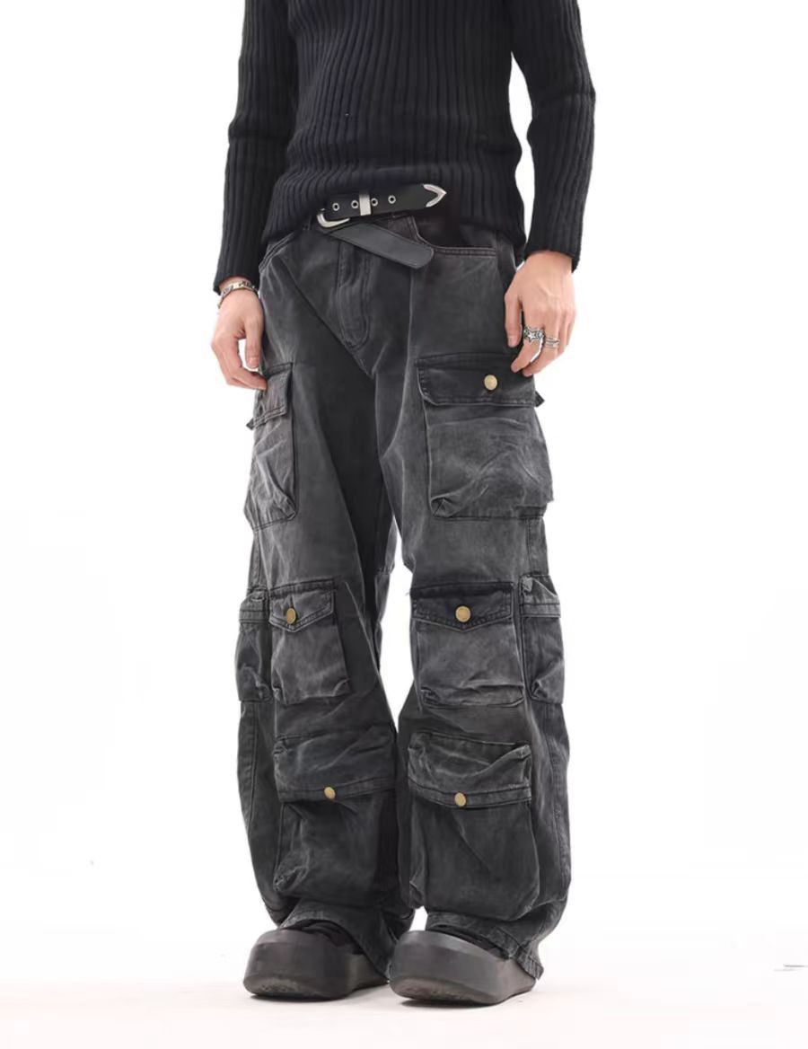 Japanese Brand × Jean Vintage multi-pocket washed wide-leg jeans Size US 30 / EU 46 - 1 Thumbnail