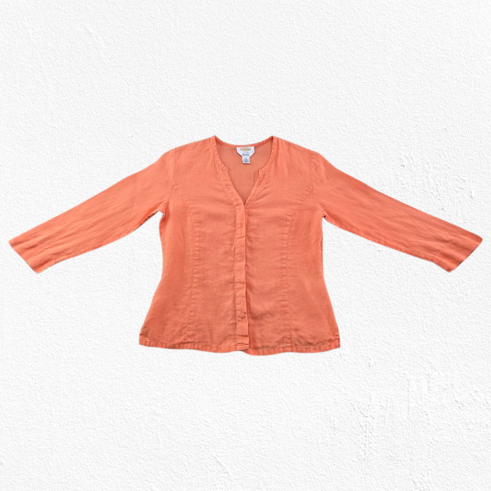 Vintage 90s Orange Irish Linen V-Neck Button Front Top Size 6 Size M / US 6-8 / IT 42-44 - 5 Thumbnail