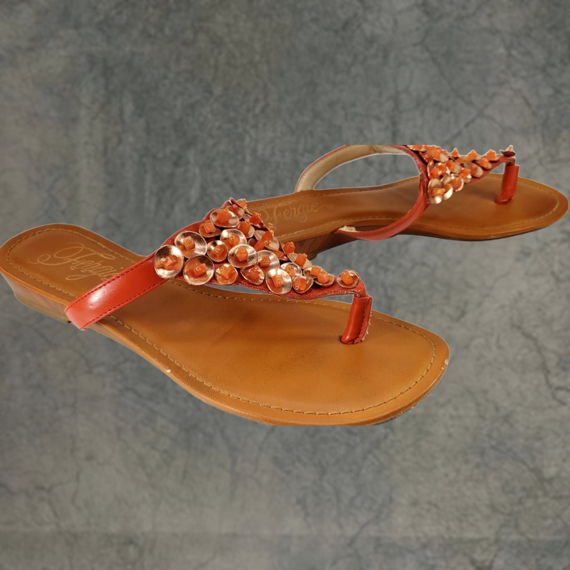 Vintage Fergie Tarca Women’s Thong Flat Sandals Size 7.5M Orange with Shell Bead Bling! Size US 6 / IT 36 - 1 Thumbnail