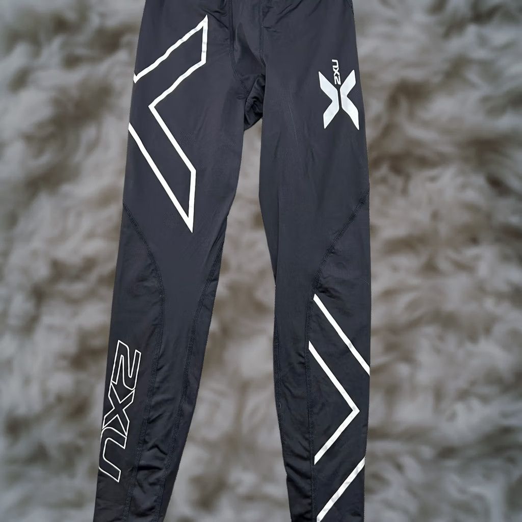 2XU 2XU Elite Mens Compression Pants M Black White Tights Athletic Drawstrings Pants Track Sports Mens Clothing Size US 31 - 1 Thumbnail