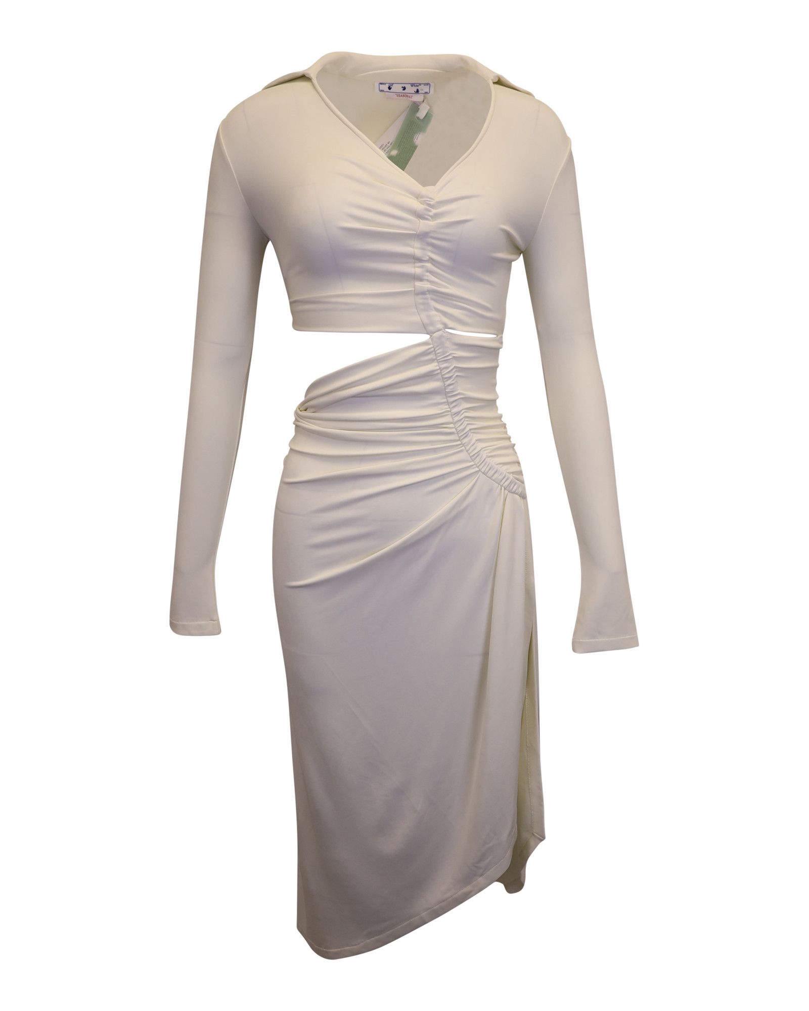 Off-White Off-White Asymmetric Cutout Ruched Stretch Dress in Cream Vi Size XS / US 0-2 / IT 36-38 - 1 Thumbnail