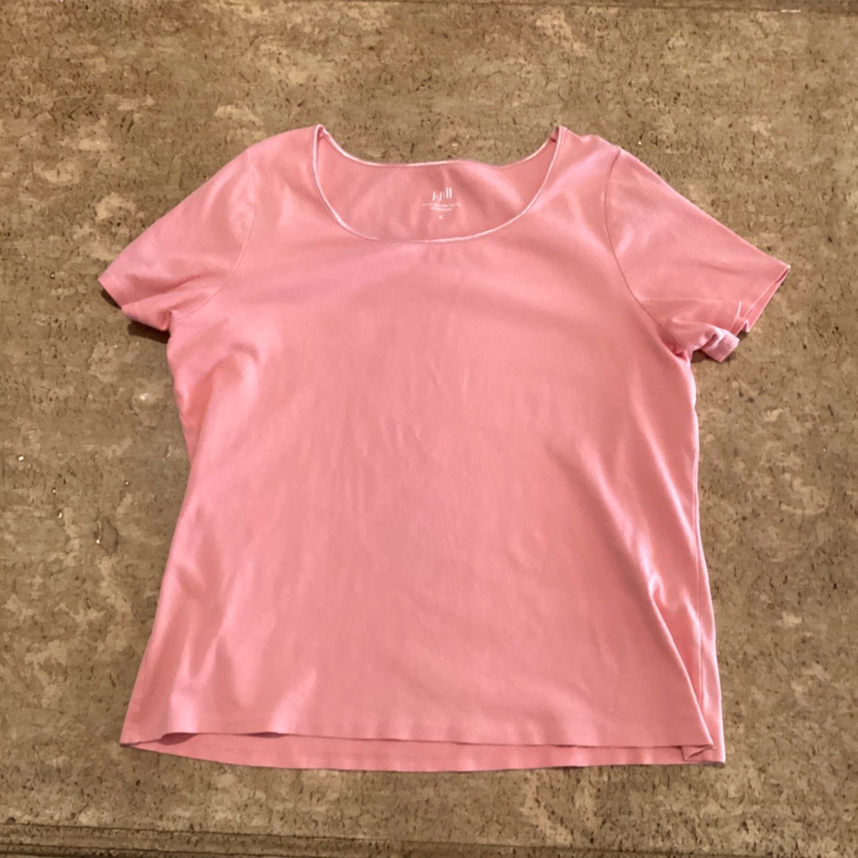 J. Jill J Jill Top Women XL Salmon Pink Satin Trim Tee Scoop Neck Short Sleeve Cotton T-Shirt Size XL / US 12-14 / IT 48-50 - 3 Thumbnail