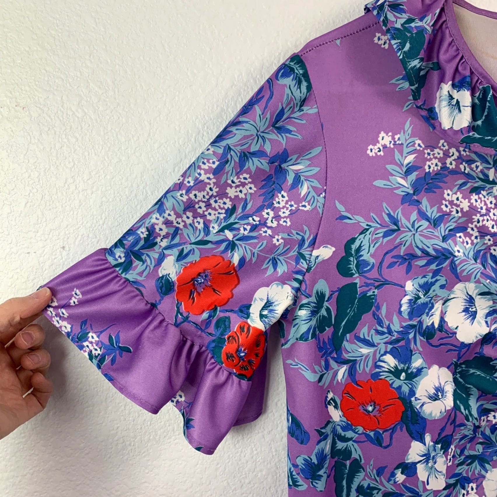 Vintage **Vintage Purple 1980s Flared Caftan House Dress Medium** User: Vintage Purple 1980s Floral Caftan House Dress Medium Size M / US 6-8 / IT 42-44 - 2 Thumbnail
