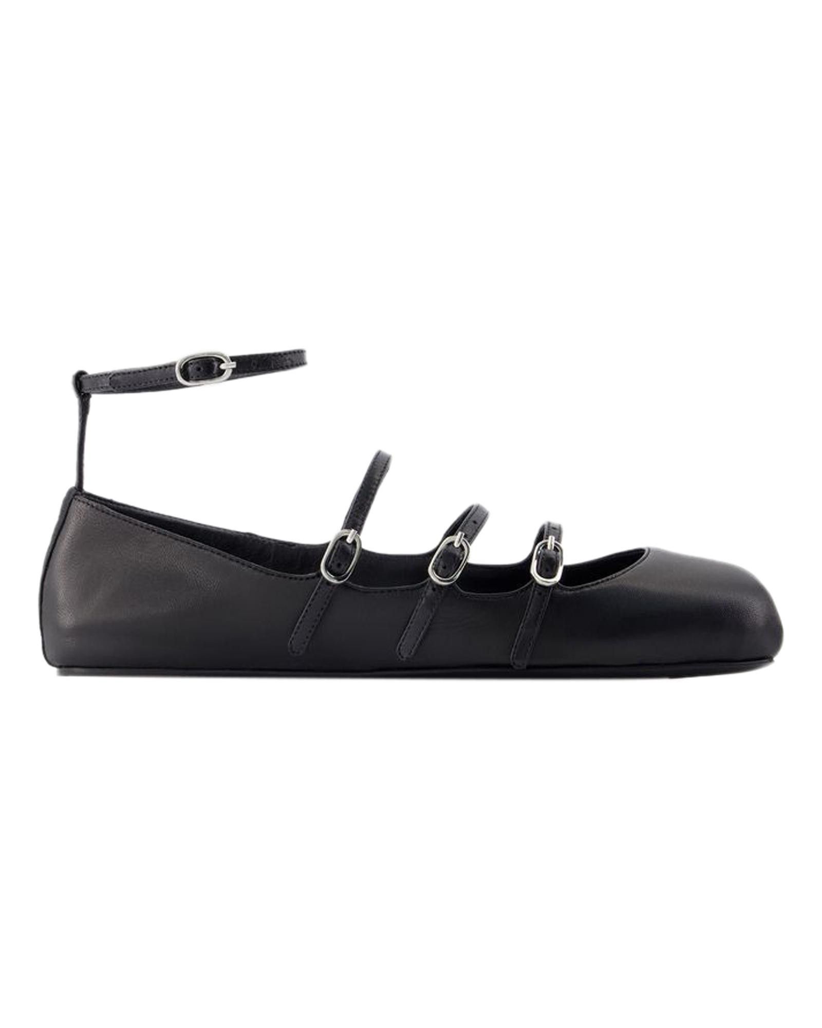 image of Alexander Mcqueen Black Leather Cage Ballerinas Shoes, Women's (Size 11)