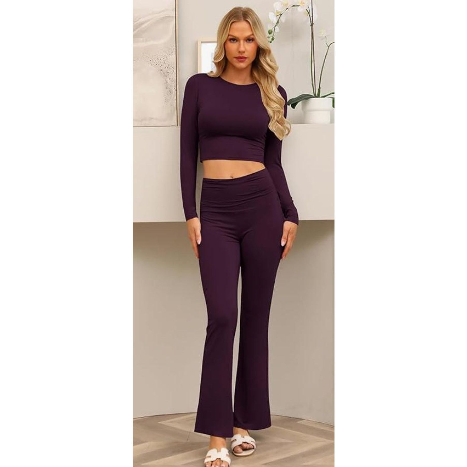The Unbranded Brand Lounge Sets Fold-Over Flare Pants,EXTRA SMALL Size 24" / US 00 / IT 34 - 5 Thumbnail