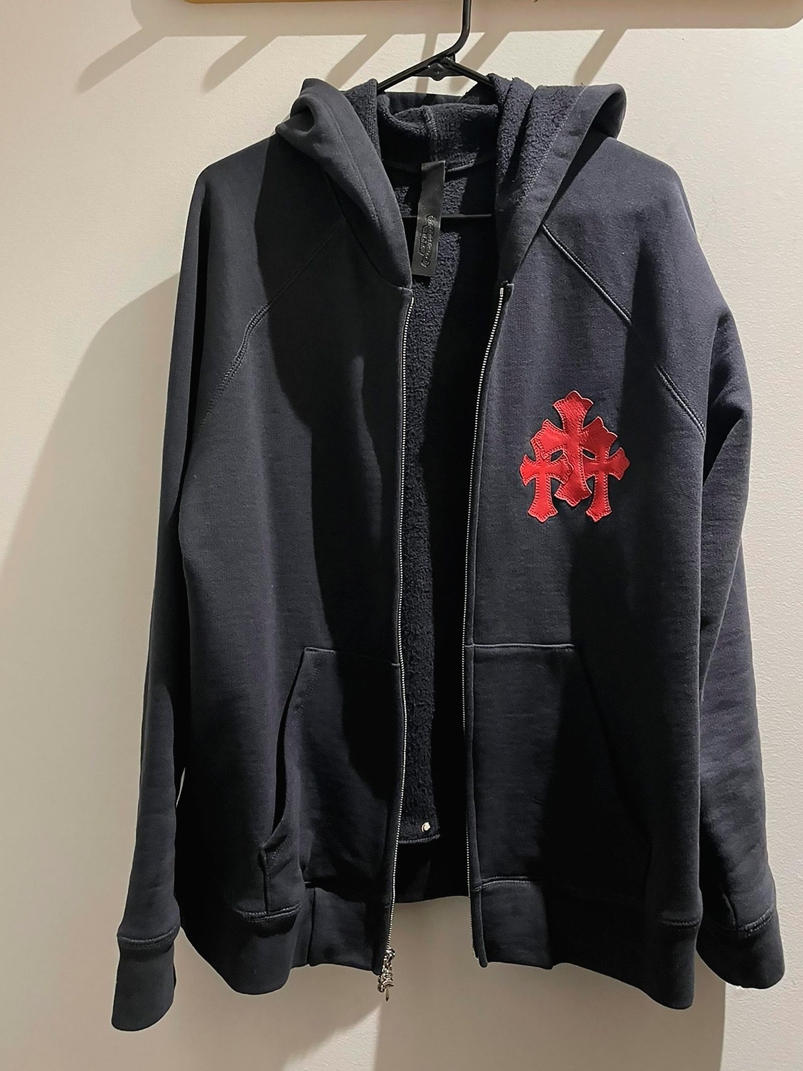 image of Chrome Hearts Paper Jam Zip-Up Hoodie in Navy, Men's (Size Small)