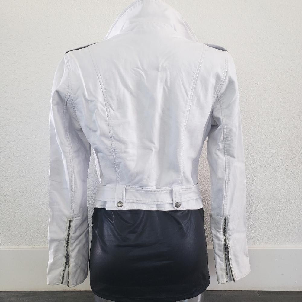 Guess White Classic Motorcycle Crop Jacket w/Belt Size S / US 4 / IT 40 - 3 Thumbnail