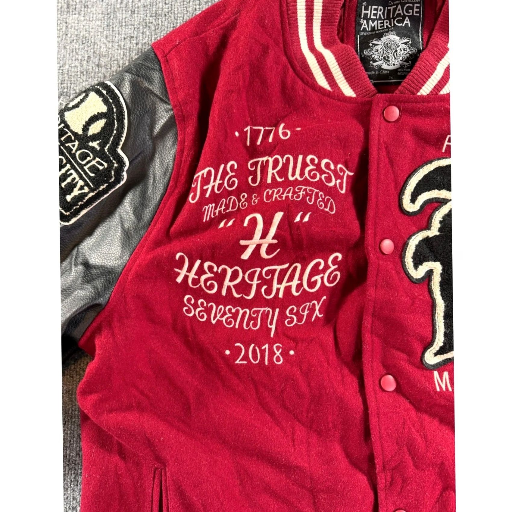 LONE WOLF VINTAGE Heritage America Varsity Jacket Mens 3XL Burgundy Patchwork Letterman Size US XXL / EU 58 / 5 - 5 Thumbnail