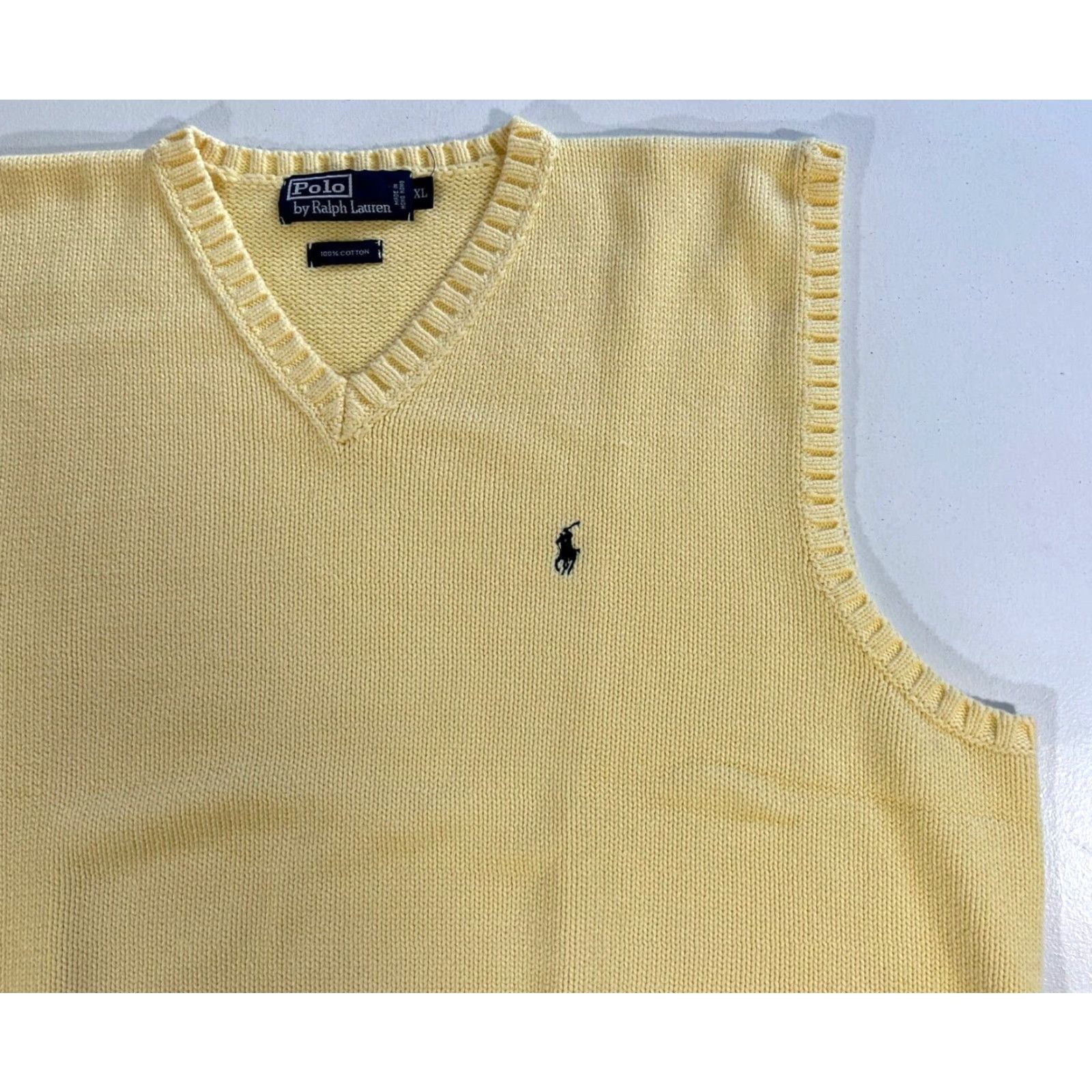 Ralph Lauren VINTAGE Ralph Lauren Men's Polo Knit Vest Shirt XL Yellow 90s Pastel Yellow Mens 90s Vintage Polo Ralph Lauren Knit Sweater Vest Size US XL / EU 56 / 4 - 6 Thumbnail