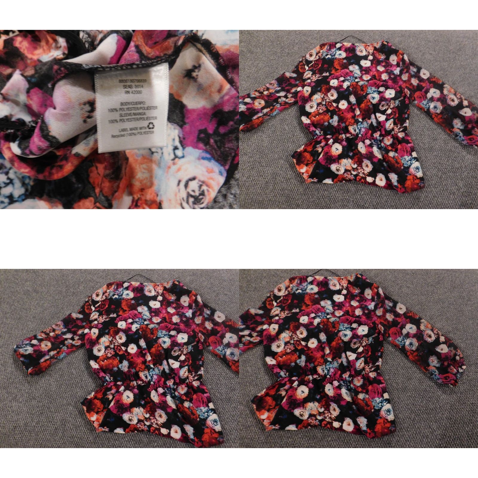 Vintage Attention Blouse Womens L Red Floral Pullover Shirt Classic Crew Neck Long Sleeve Polyester Casual Button Size L / US 10 / IT 46 - 8 Thumbnail