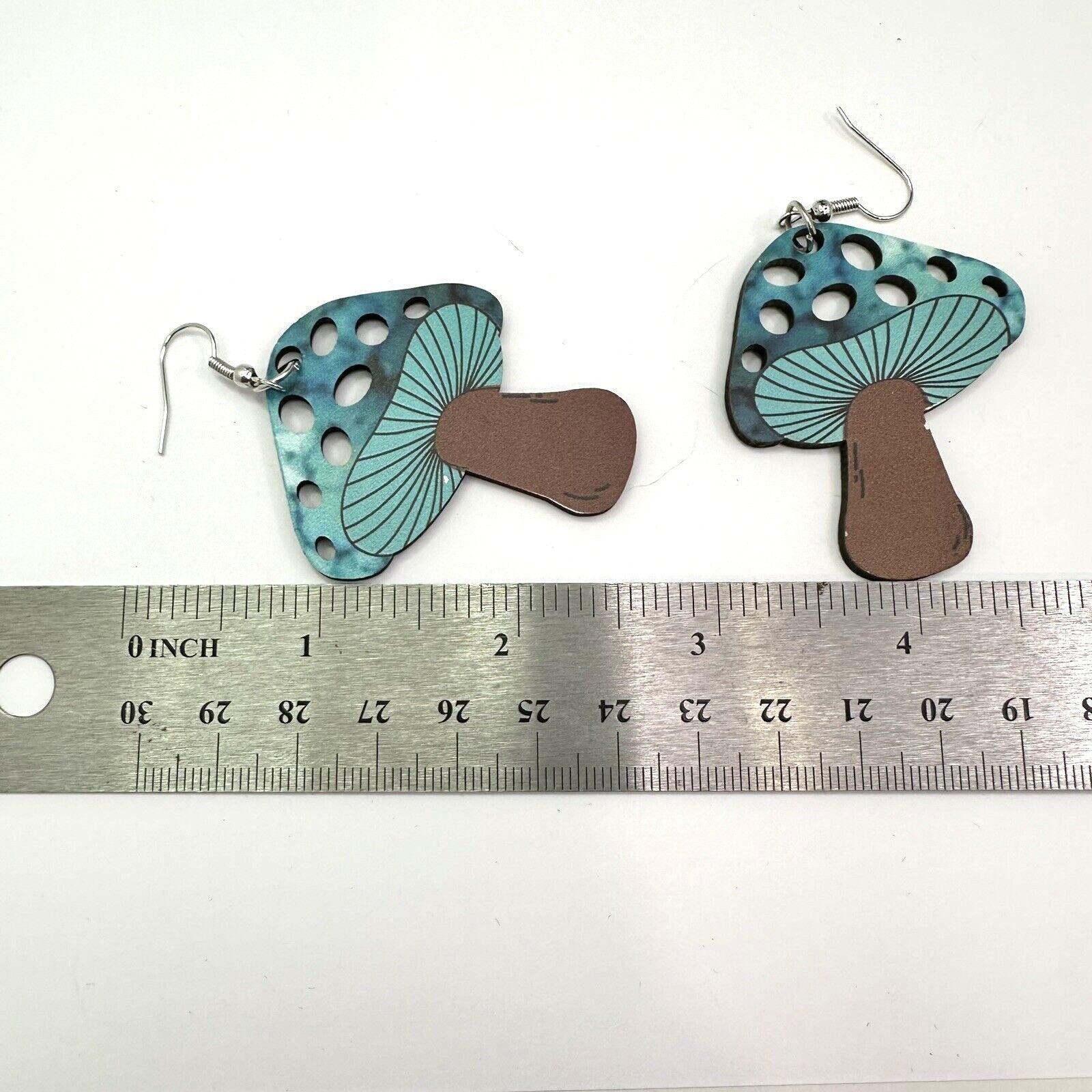 Other Mushrooms Hook Earrings Wood TyeDye Turquoise New Fantasy Size ONE SIZE - 3 Thumbnail