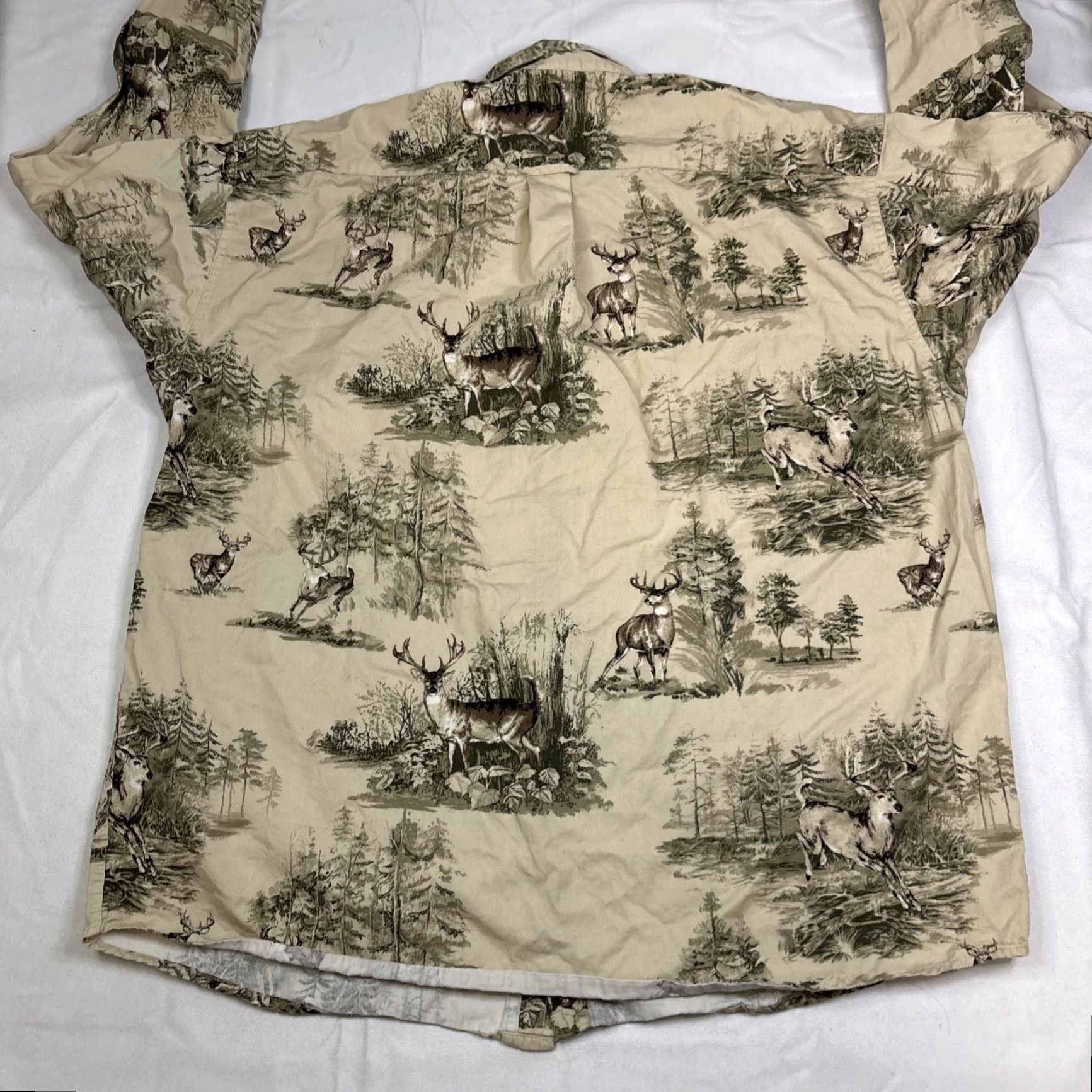 Vintage Woods & Water Outfitters Shirt Button-Up Long Sleeve XL Beige Deer Buck Hunting Camp Casual Outdoors Size US XL / EU 56 / 4 - 6 Thumbnail