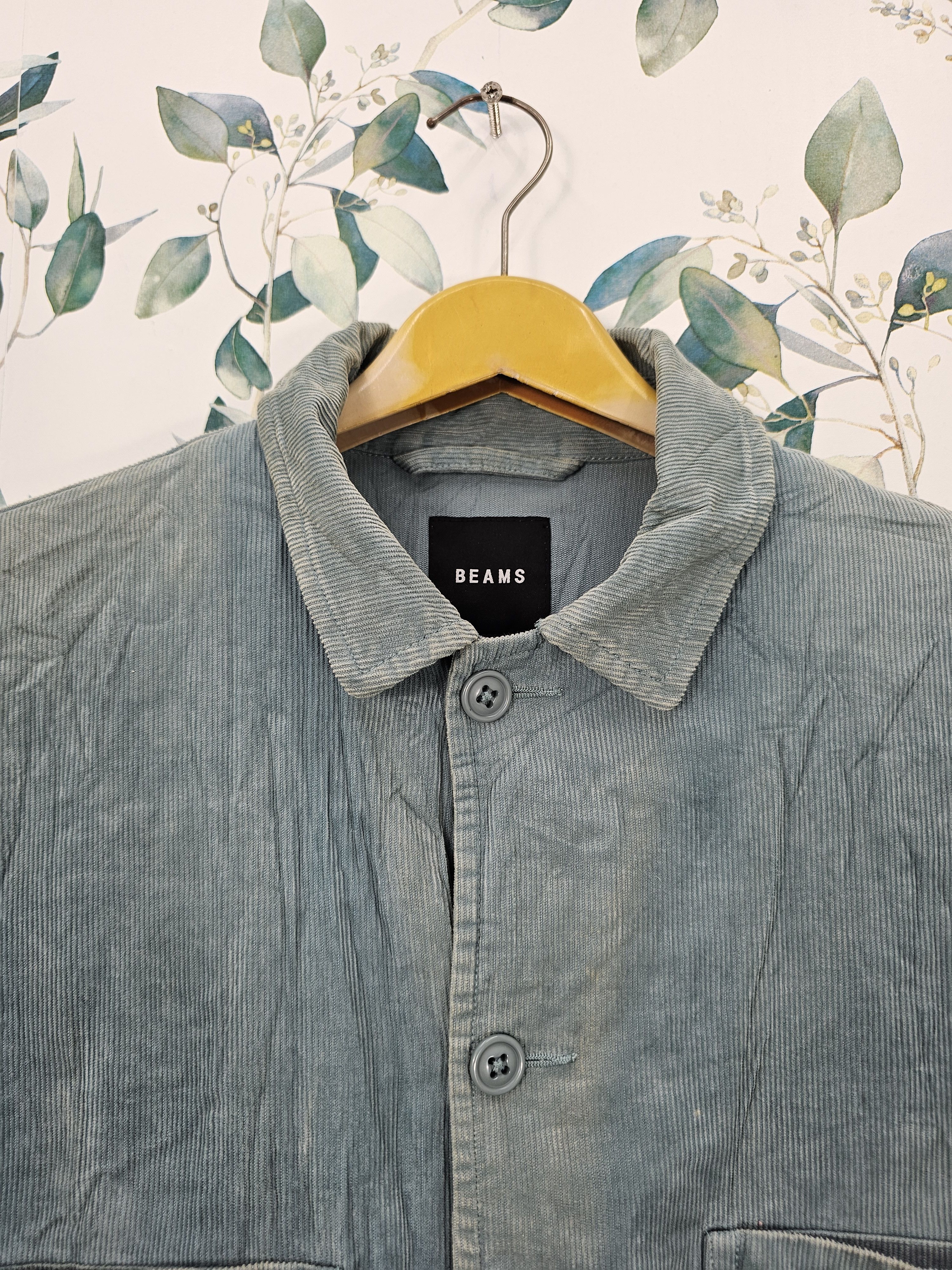 BEAMS Corduroy Faded Stain Blue Blazer Workwear Jacket J0103