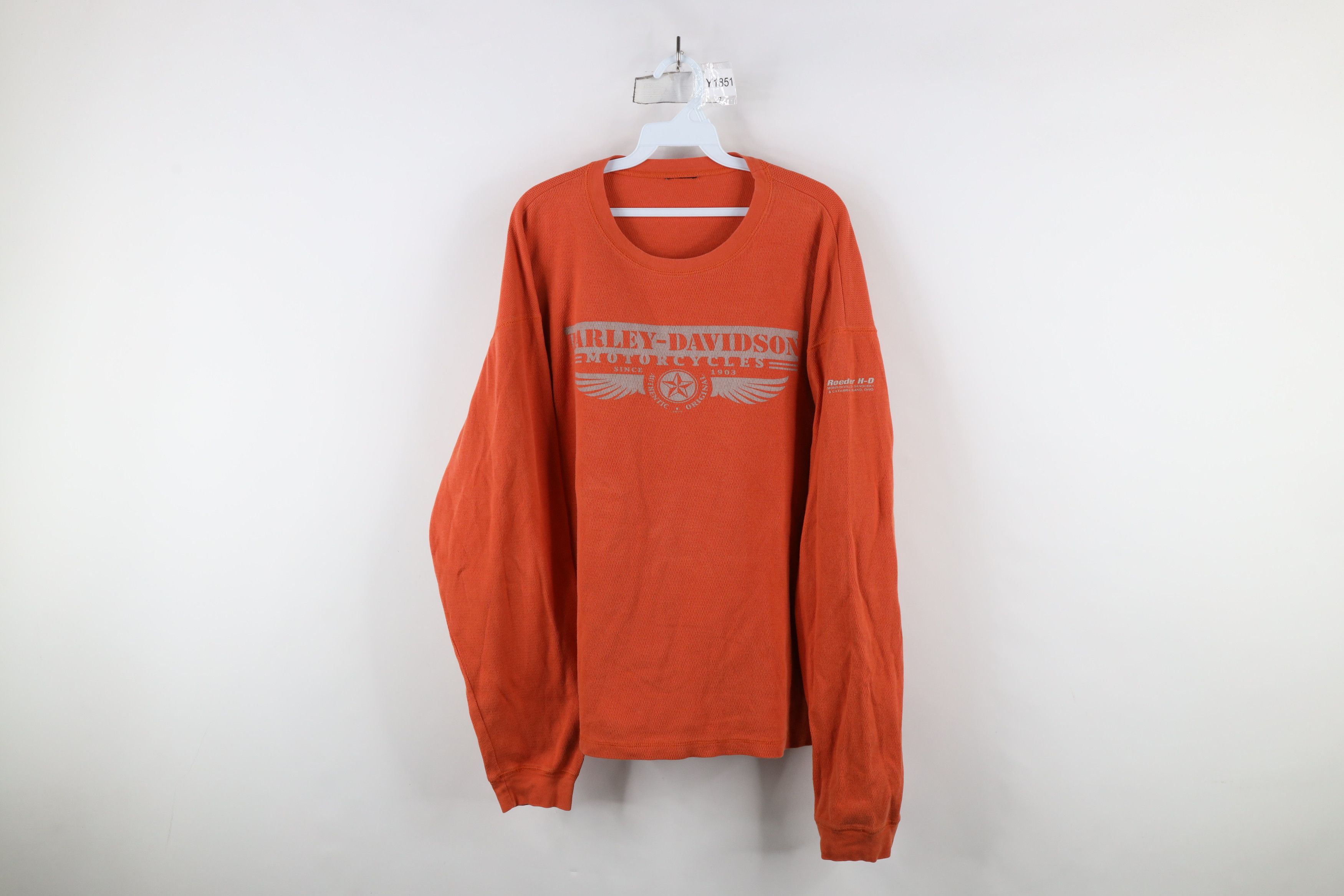 Harley Davidson × Vintage Vintage Y2K Harley Davidson Waffle Knit Long Sleeve T-Shirt Size US XL / EU 56 / 4 - 1 Thumbnail