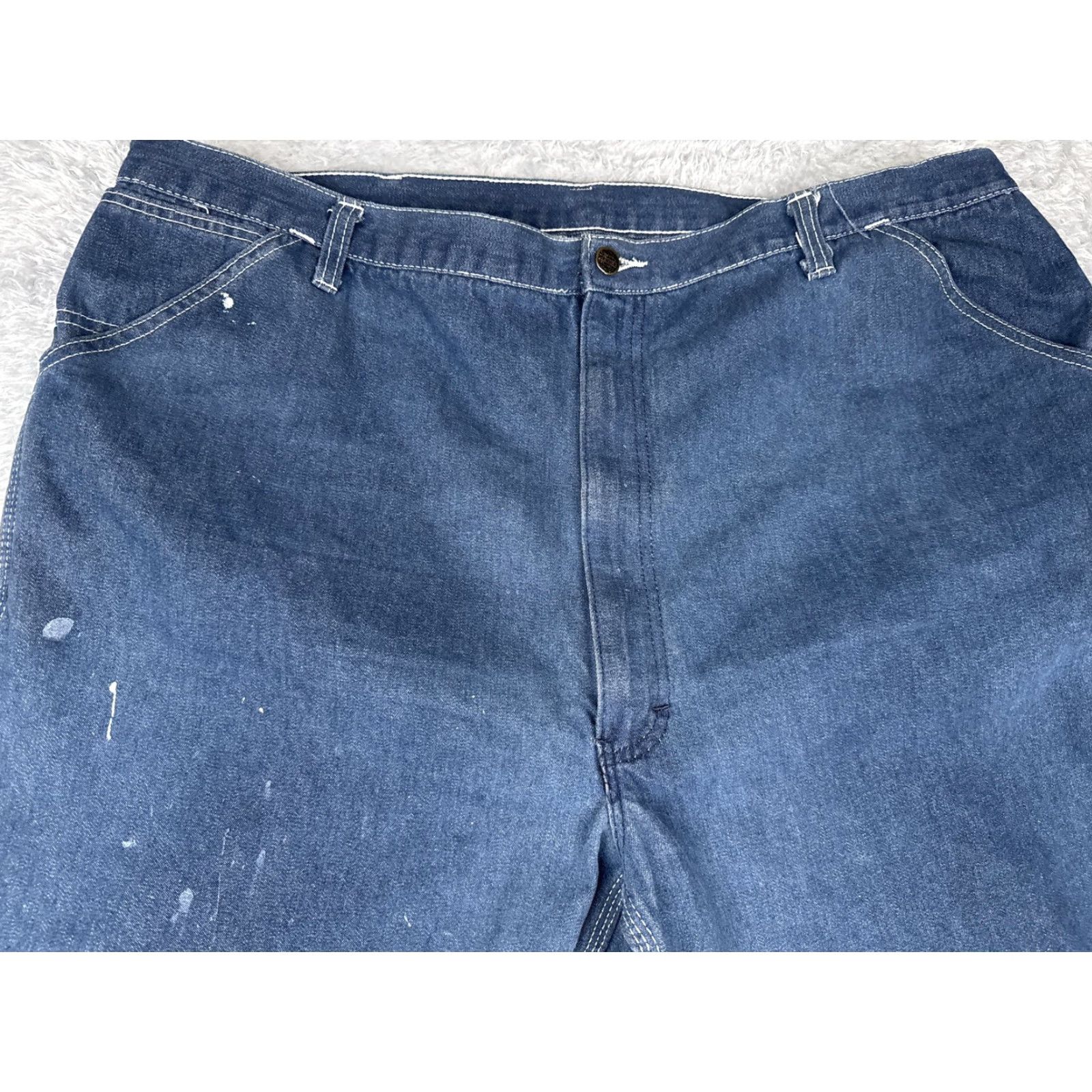 Denime VINTAGE Roebucks Jeans Men 46x30 Carpenter Denim Workwear Hammer Loop 5-Pocket Straight Blue USA Size US 30 / EU 46 - 4 Thumbnail