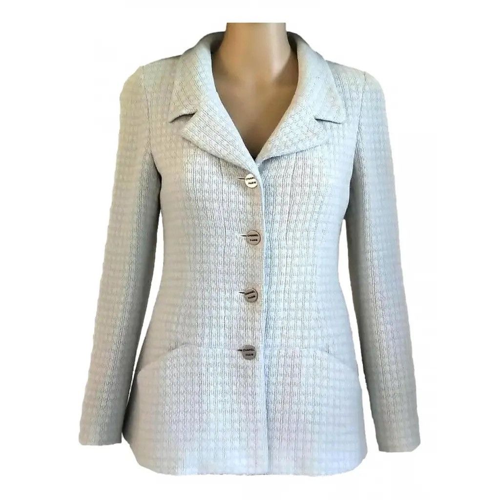 Chanel Chanel Light Blue/Beige Tweed Jacket Size L / US 10 / IT 46 - 7 Thumbnail