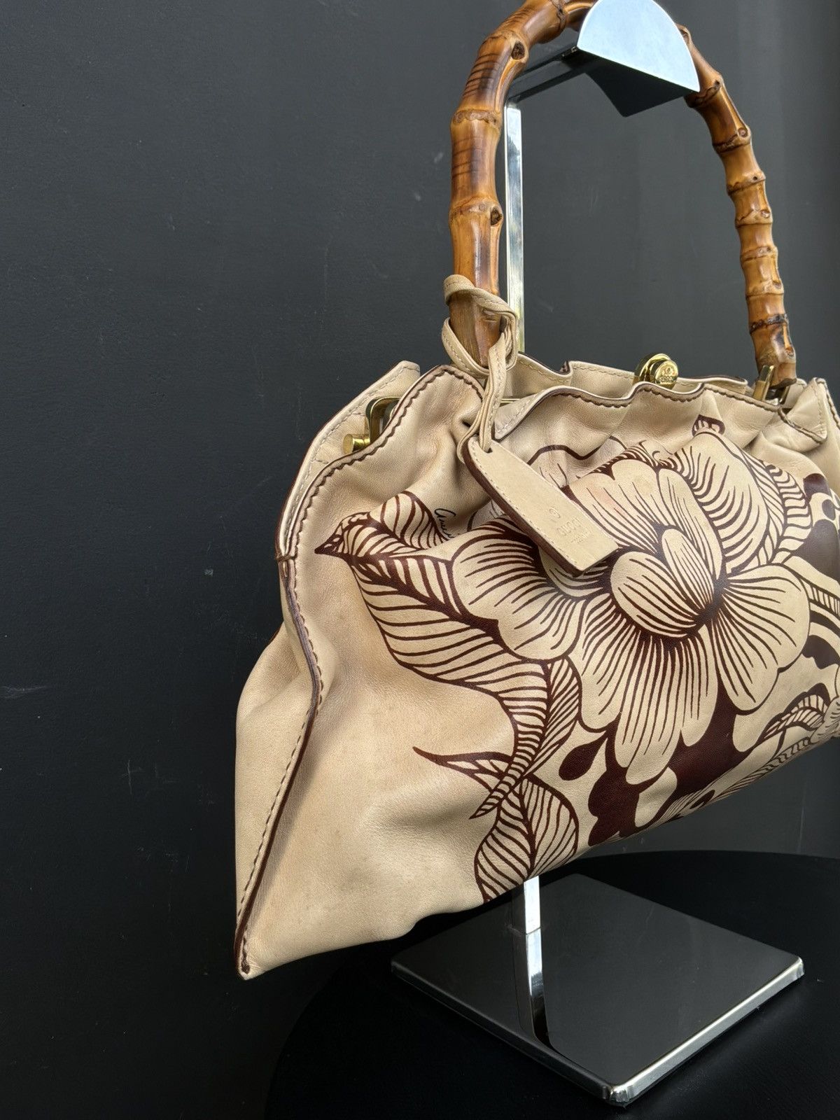 Gucci Gucci - Tom Ford Era - Floral Tattoo Bamboo Leather Shoulder Size ONE SIZE - 4 Thumbnail