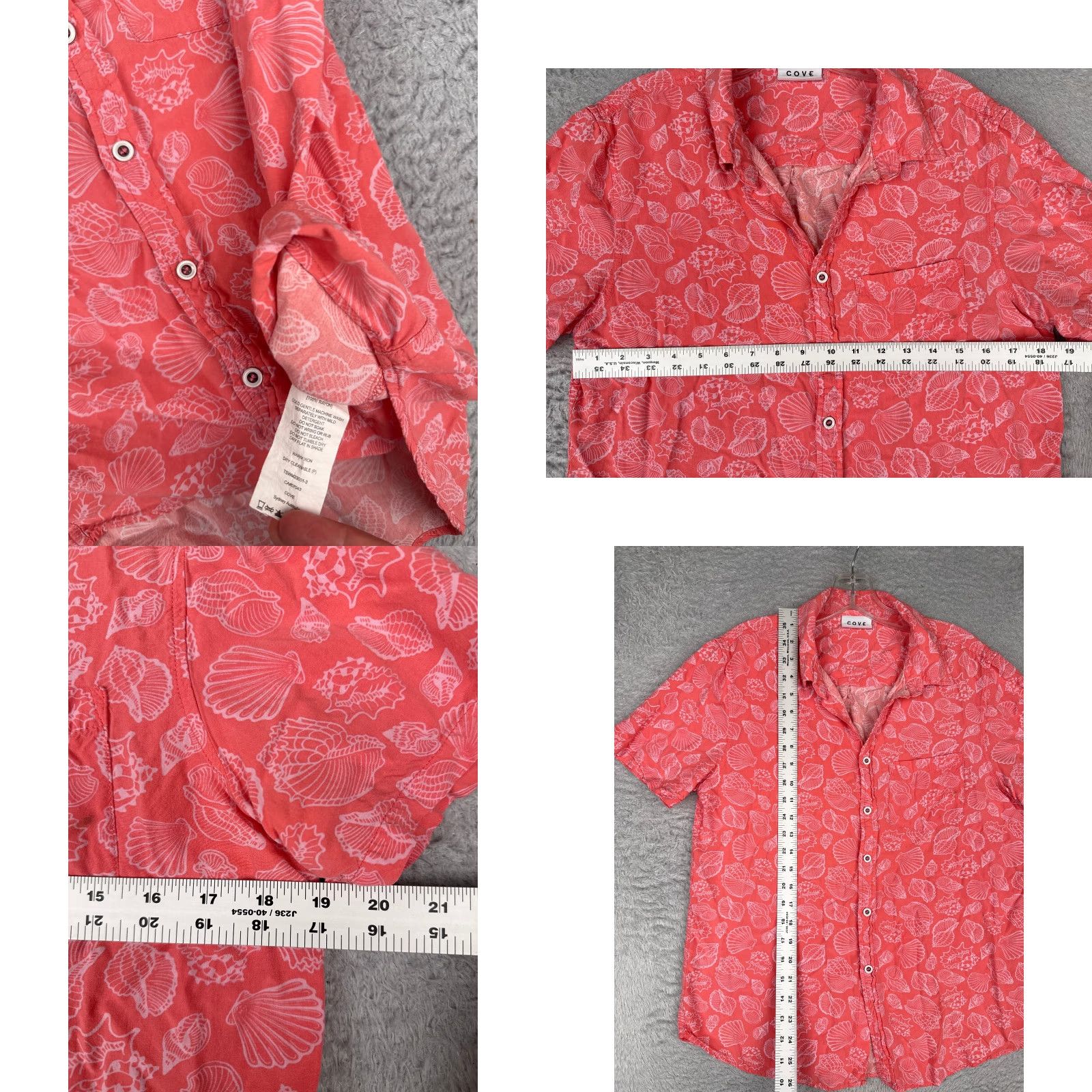 Vintage Cove Shirt Men M Pink White Seashells 100% Rayon Button Up Pocket Hawaiian Logo: Resort Vacation Luau Aloha American Geometric Short Sleeve Size US M / EU 48-50 / 2 - 8 Thumbnail