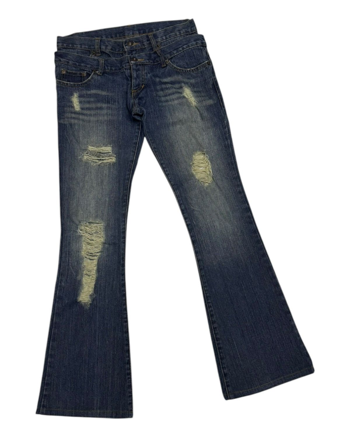 If Six Was Nine × Japanese Brand × Le Grande Bleu (L.G.B.) Cocobongo Tokyo Double Waist Flared Jeans Distressed Denim Size US 29 - 3 Thumbnail