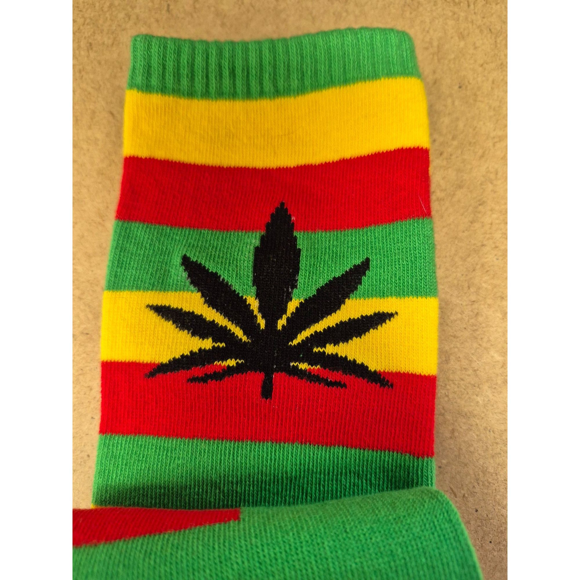 Other Rasta-Inspired Striped Socks With Black Leaf Design Size ONE SIZE - 2 Thumbnail