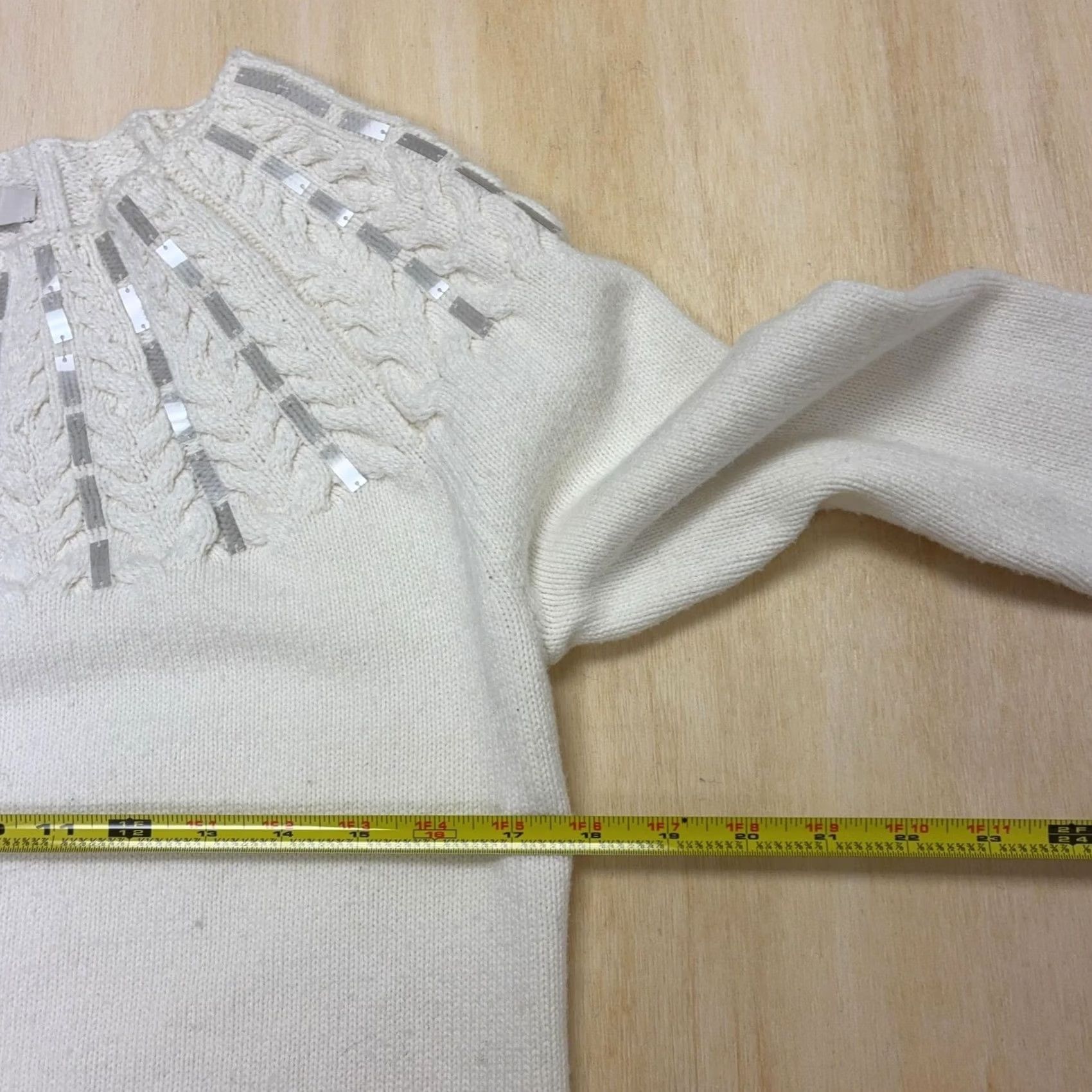 Loft LOFT Sweater Womens Small White Crew Neck Sequin Cable Knit Pullover Size S / US 4 / IT 40 - 6 Thumbnail