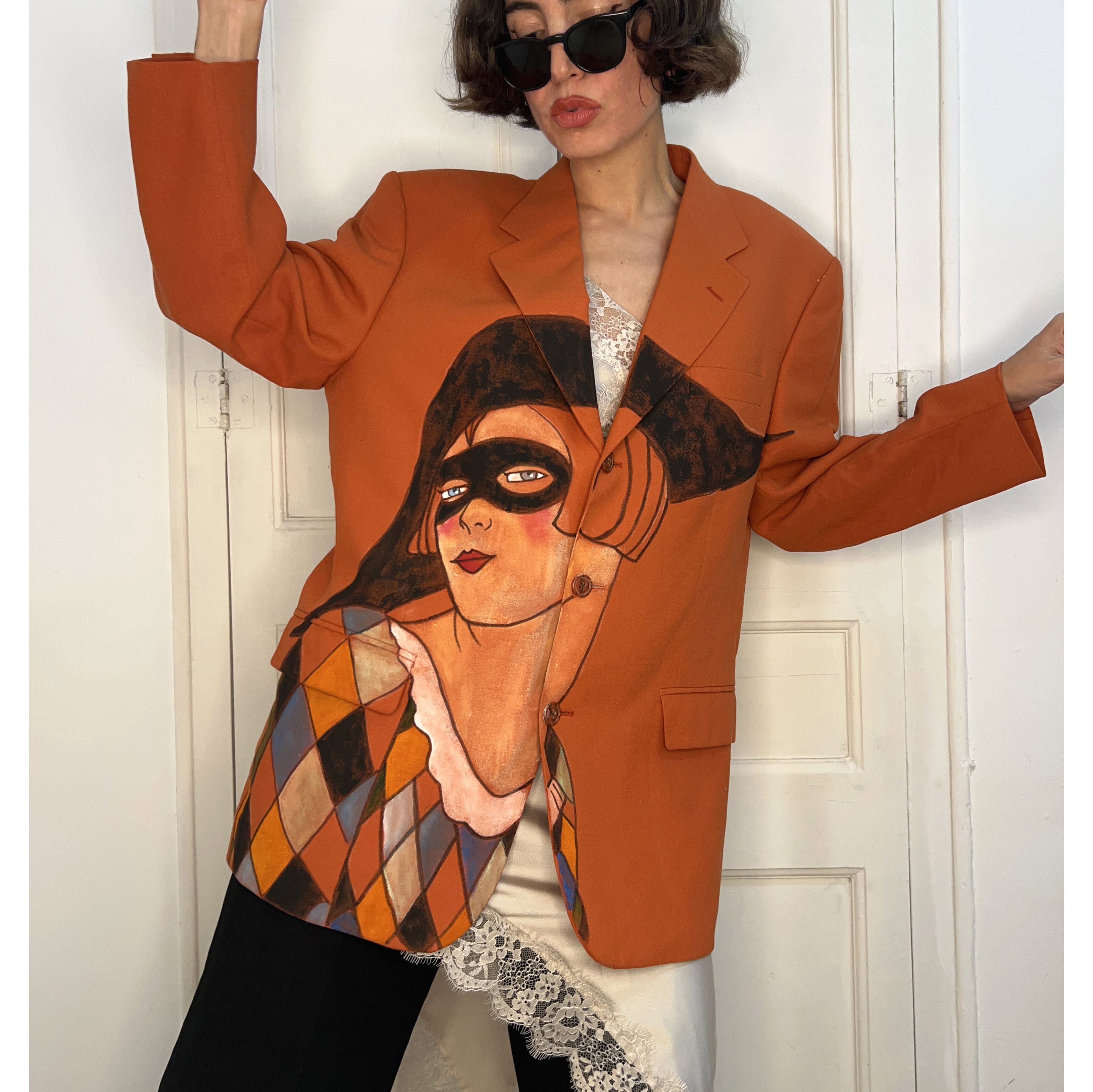 Custommade Hand-Painted Wool Harlequin Blazer Size XXL / US 16-18 / IT 52-54 - 3 Thumbnail