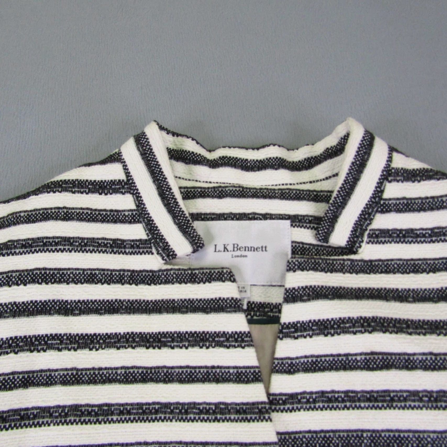 Ralph Lauren VINTAGE LK Bennett Blazer Women 10 Black White Striped Cotton-Blend Denim Snap Front 90s-Inspired Womens Size L / US 10 / IT 46 - 2 Thumbnail