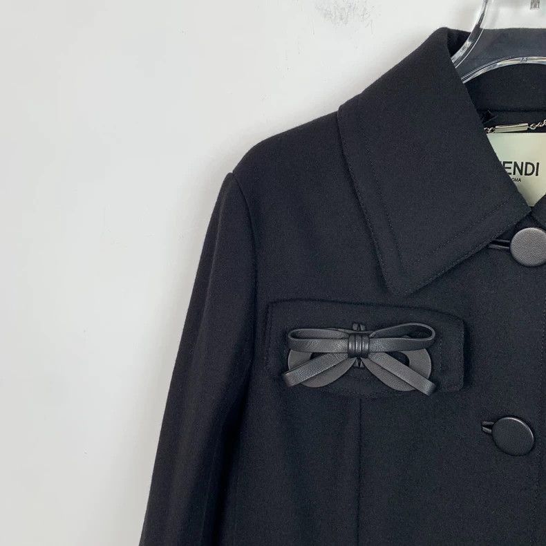 Fendi FENDI Black Wool Lapel Single Breasted Long Coat Size XXS / US 00 / IT 34 - 3 Thumbnail