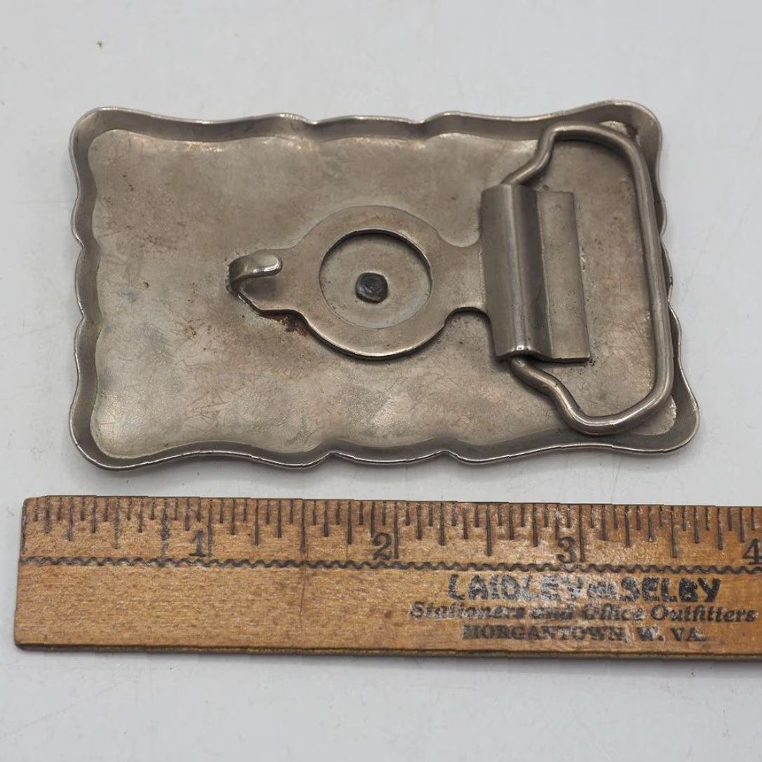 Vintage VINTAGE Belt Buckle Western Theme Covered Wagon Conestoga Mens Belt Buckle Silver Fits 1 in Size ONE SIZE - 2 Thumbnail
